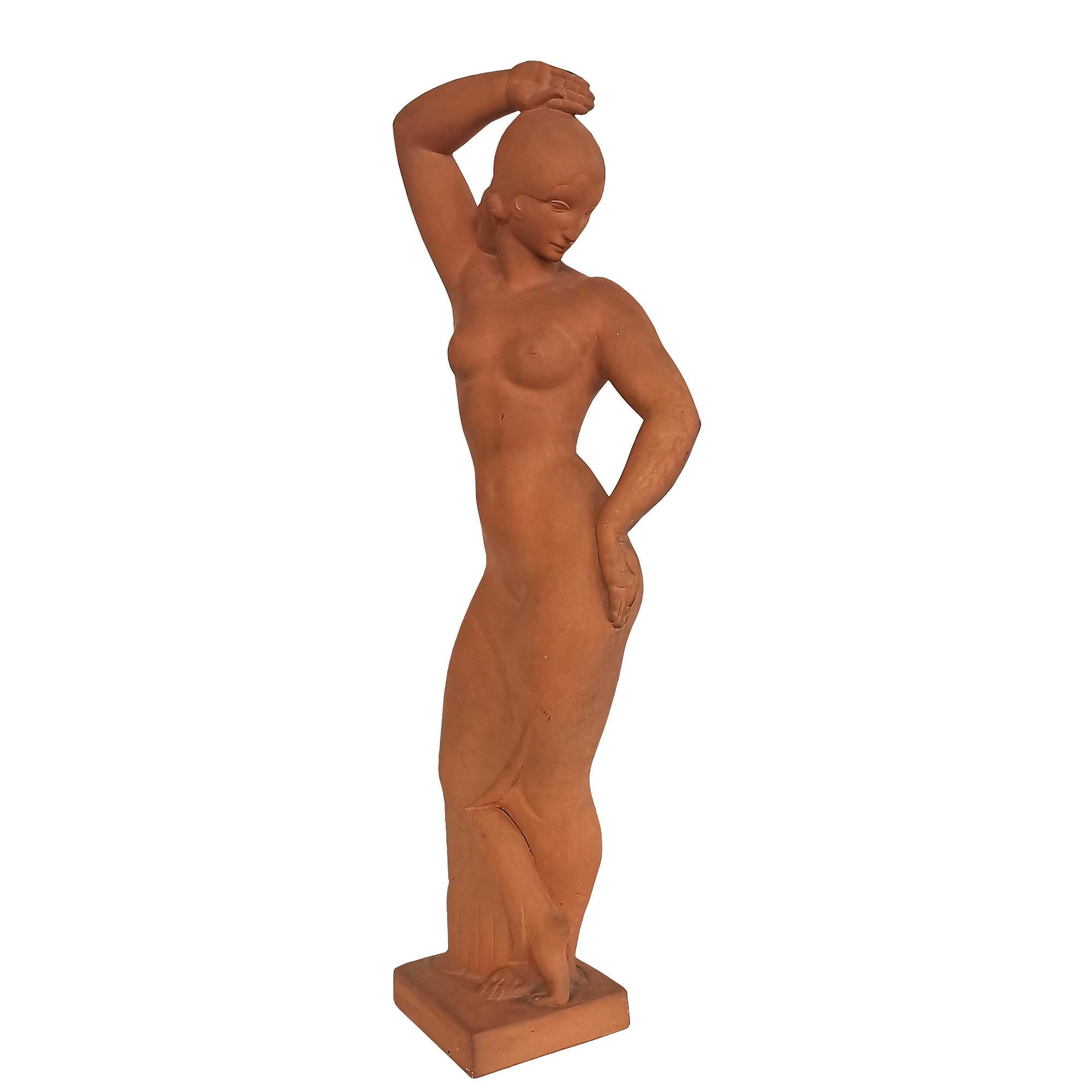 Art Deco terracotta sculpture representing a naked young girl posing.

Signed and dated: Joan Cardellà, 1932.

Spain.

 

Joan Cardella Crusells (Valencia, Spain, 1900 – 1985).