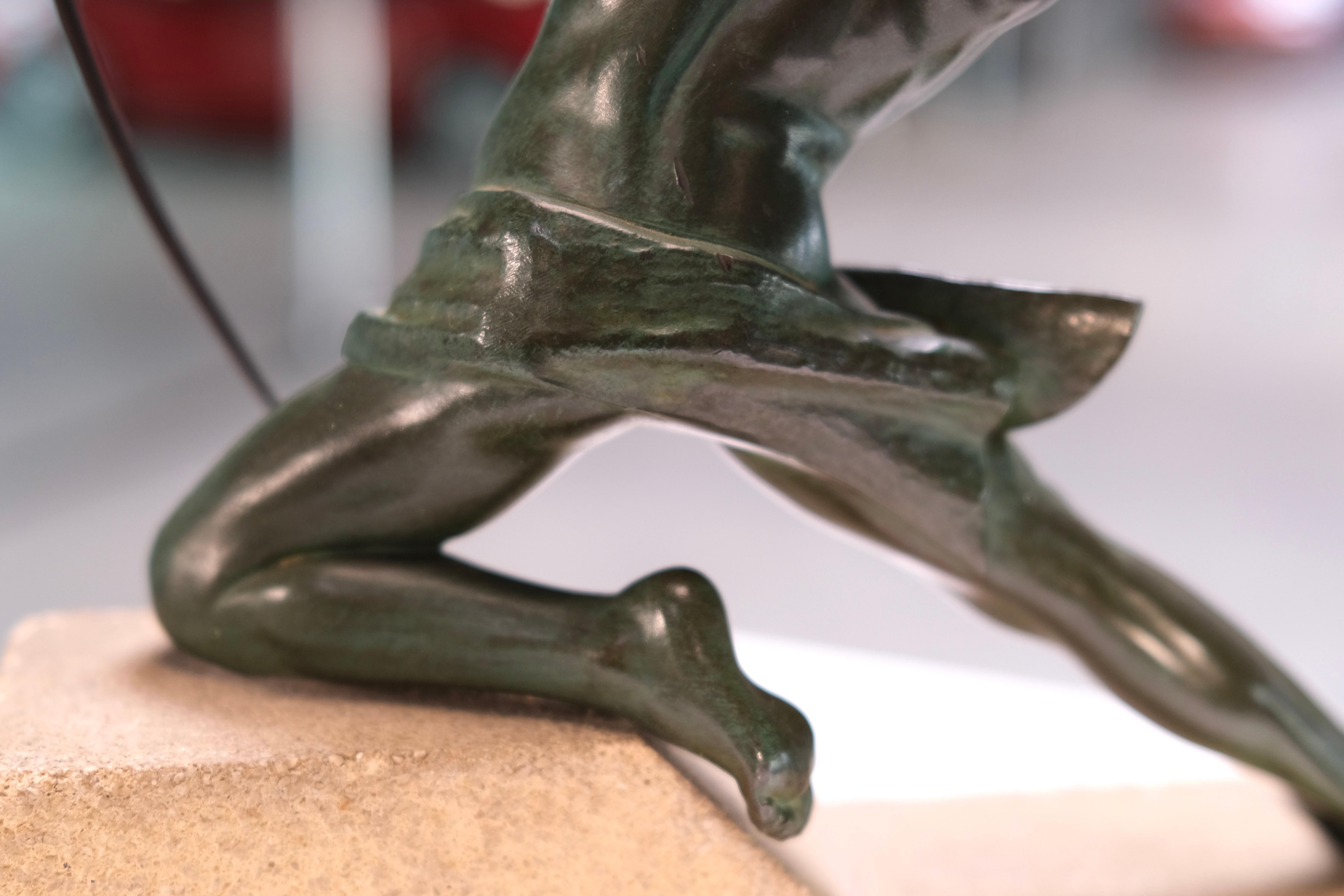 Art Deco sculpture Spartiate by Max Le Verrier, Spelter and Stone, France 1920s For Sale 5