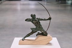 Art Deco sculpture Spartiate by Max Le Verrier, Spelter and Stone, France 1920s