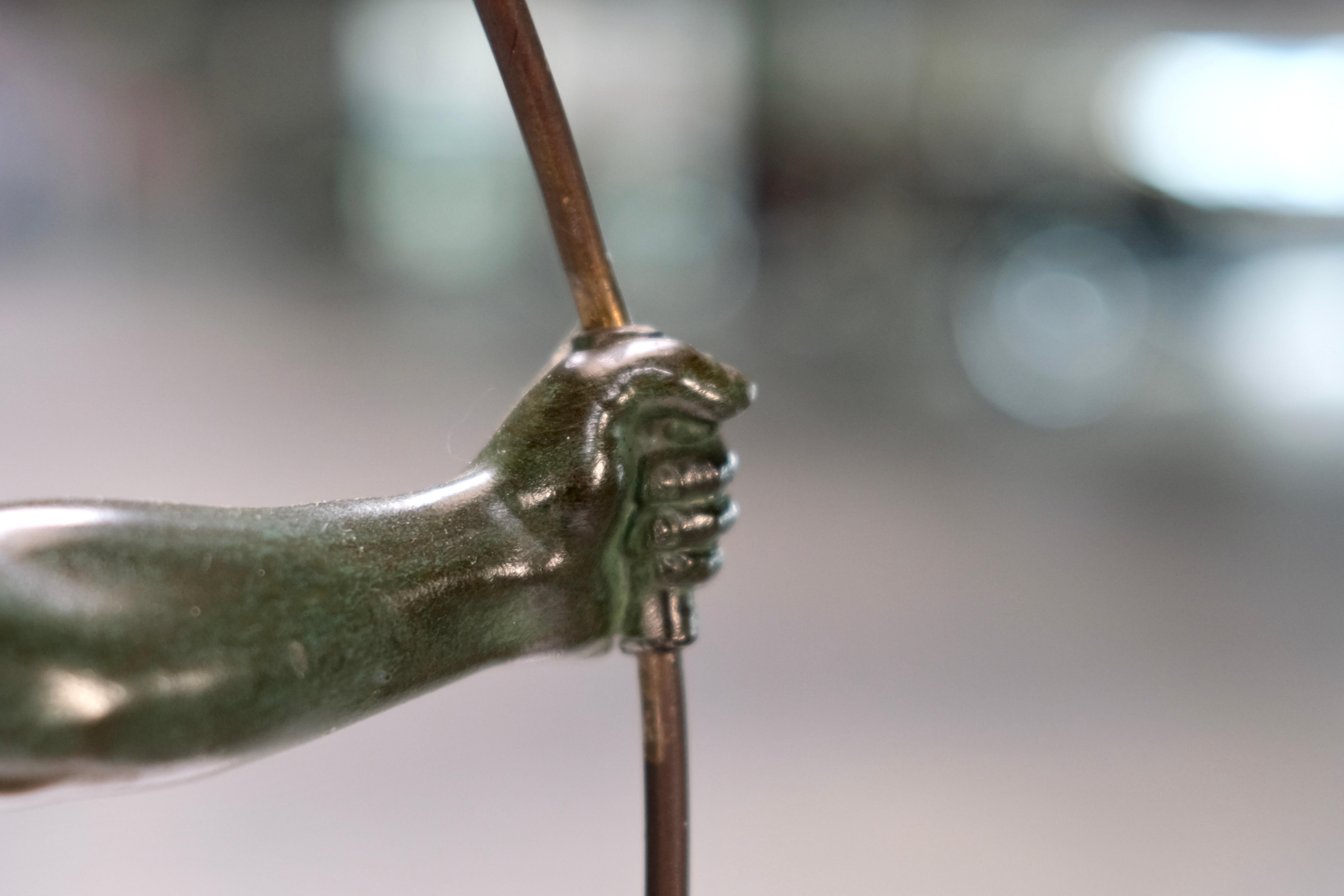 20th Century Art Deco sculpture Spartiate by Max Le Verrier, Spelter and Stone, France 1920s For Sale