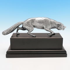 Art Deco Sculpture, Sterling Silver Fox Model, 1935 Goldsmiths & Silversmiths