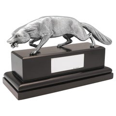 Vintage Art Deco Sculpture, Sterling Silver Fox Model, 1935 Goldsmiths & Silversmiths