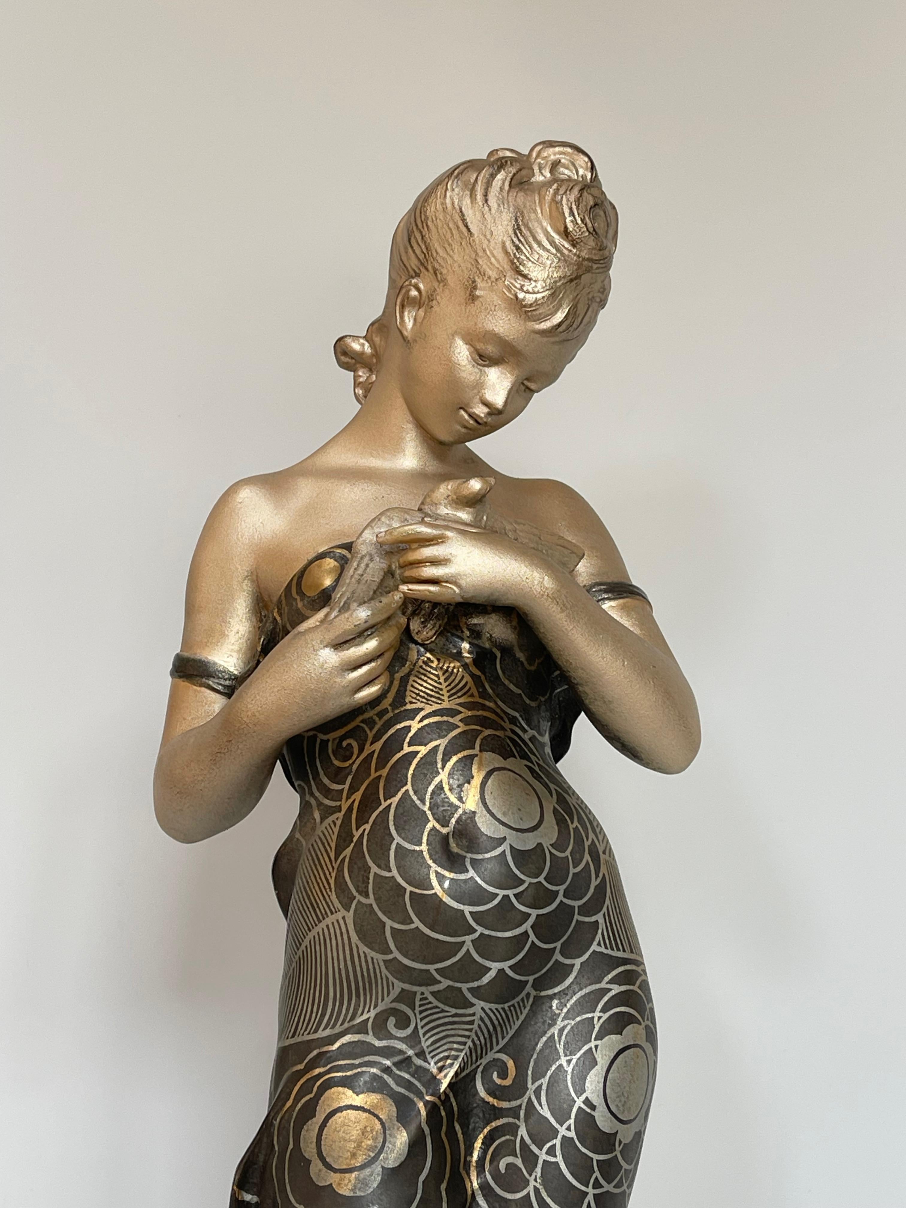 Art déco-Skulptur des verwundeten Vogels im Art déco-Stil von H Moreau im Angebot 7