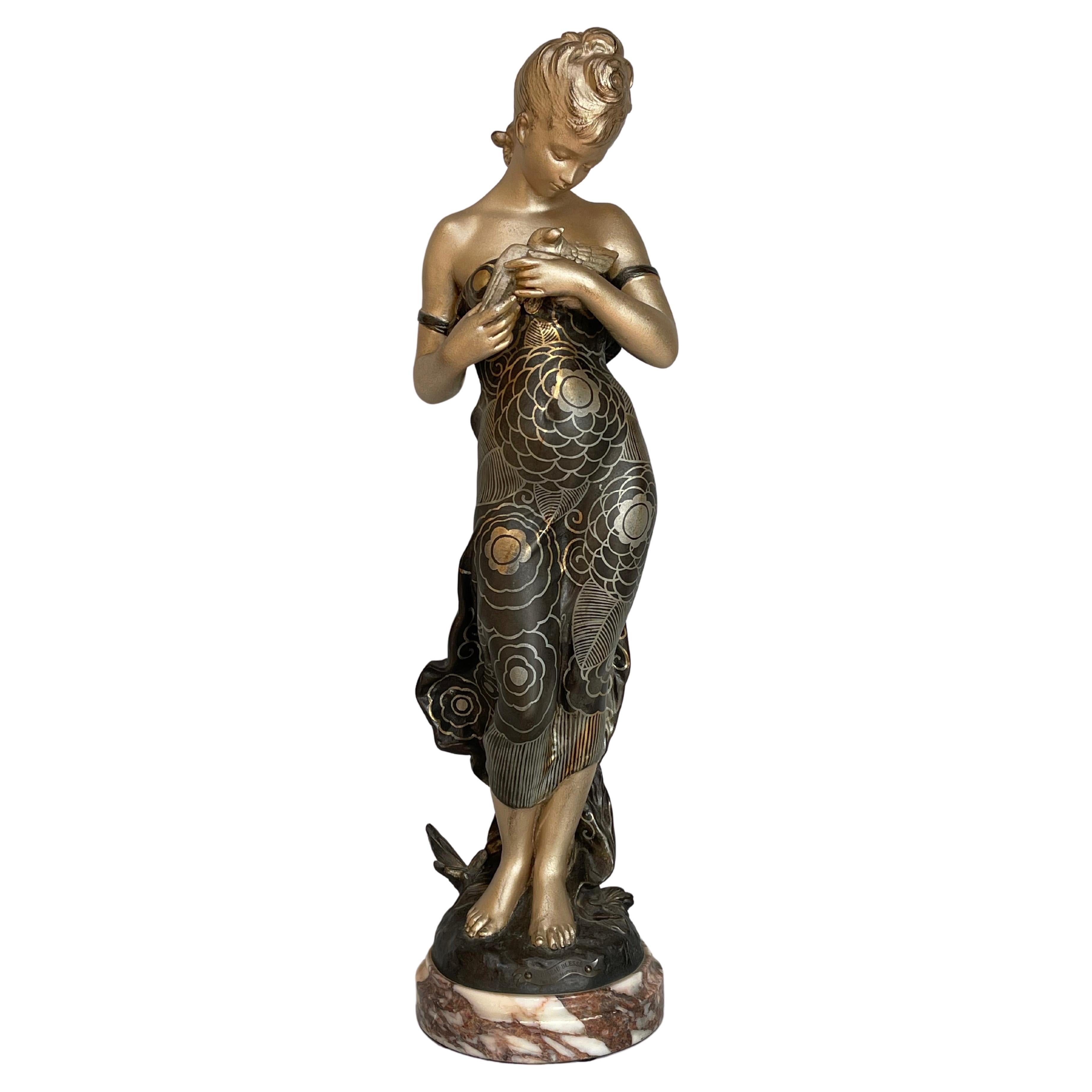 Art Deco Sculpture the Wounded Bird by H Moreau For Sale
