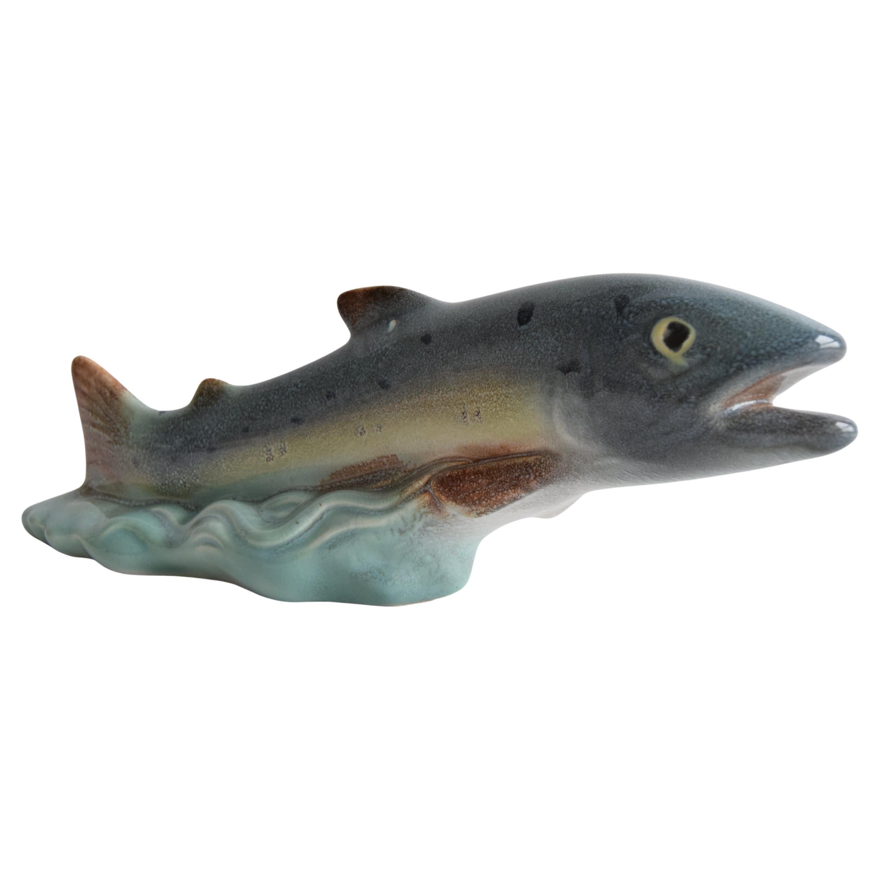 Art Deco Sculpture Trout by Ditmar Urbach Znojmo factory, Czechoslovakia, 1940s.