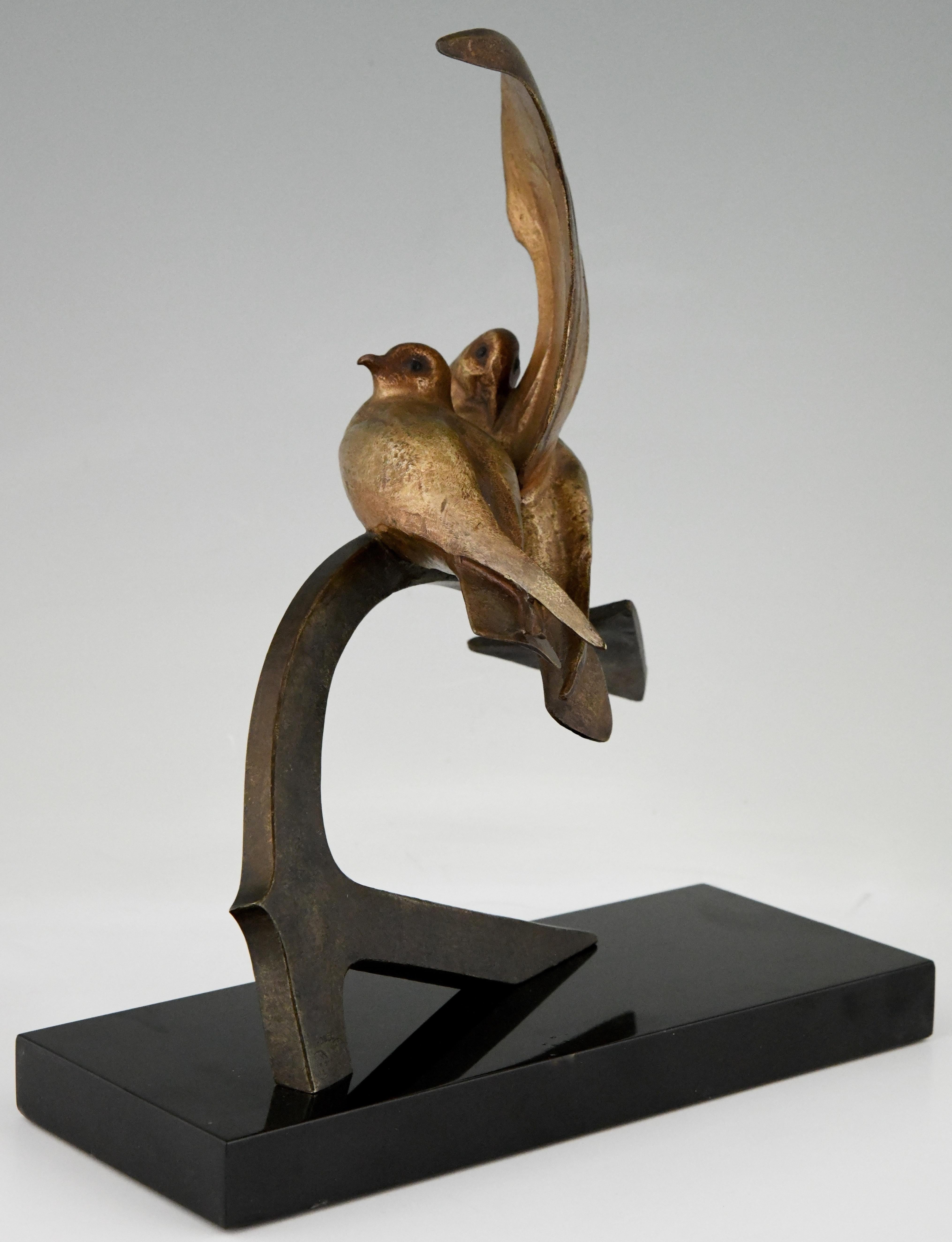 Art Deco sculpture two birds on an anchor by André Vincent Becquerel, 1930 In Good Condition In Antwerp, BE
