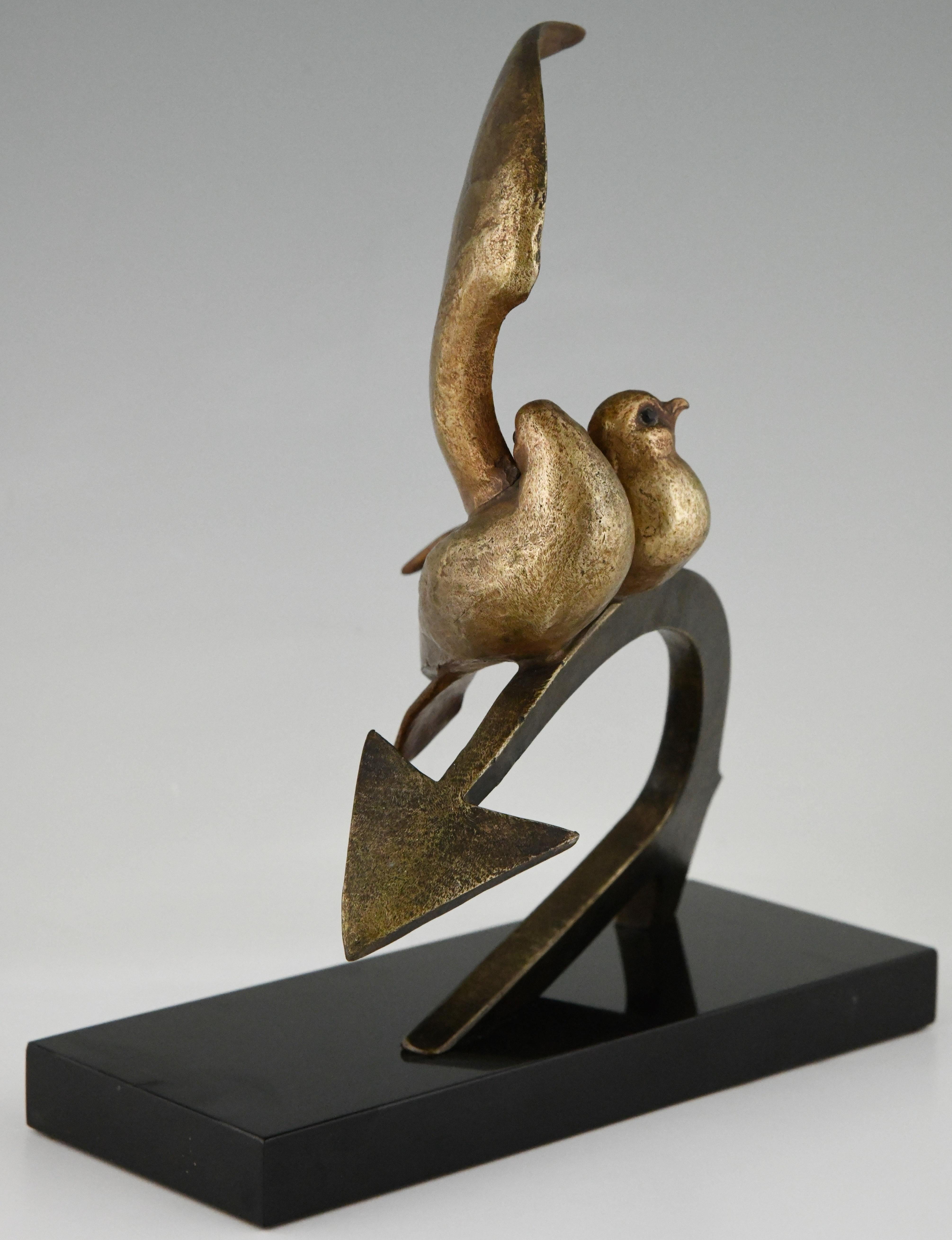Art Deco sculpture two birds on an anchor by André Vincent Becquerel, 1930 For Sale 2