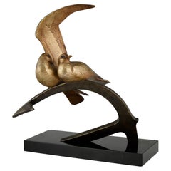 Art Deco sculpture two birds on an anchor by André Vincent Becquerel, 1930