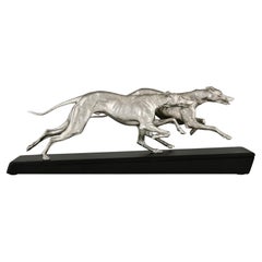 Vintage Art Deco sculpture two greyhounds signed by Plagnet France 1930. 
