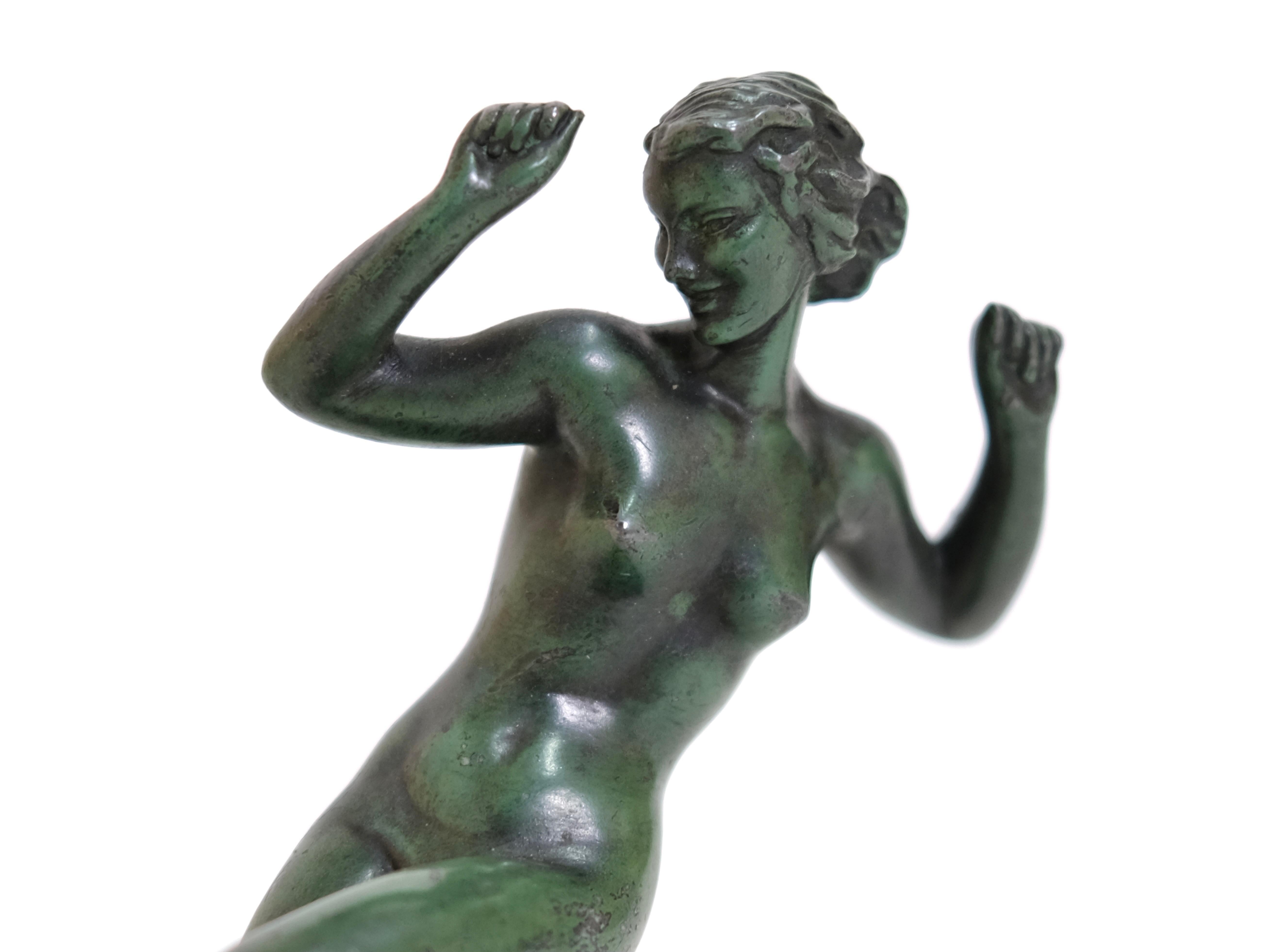 Patinated Art Deco Sculpture Vague by Raymonde Guerbe for Max Le Verrier, France, 1920s