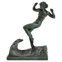 Sculpture Art Déco Vague de Raymonde Guerbe pour Max Le Verrier, France, années 1920