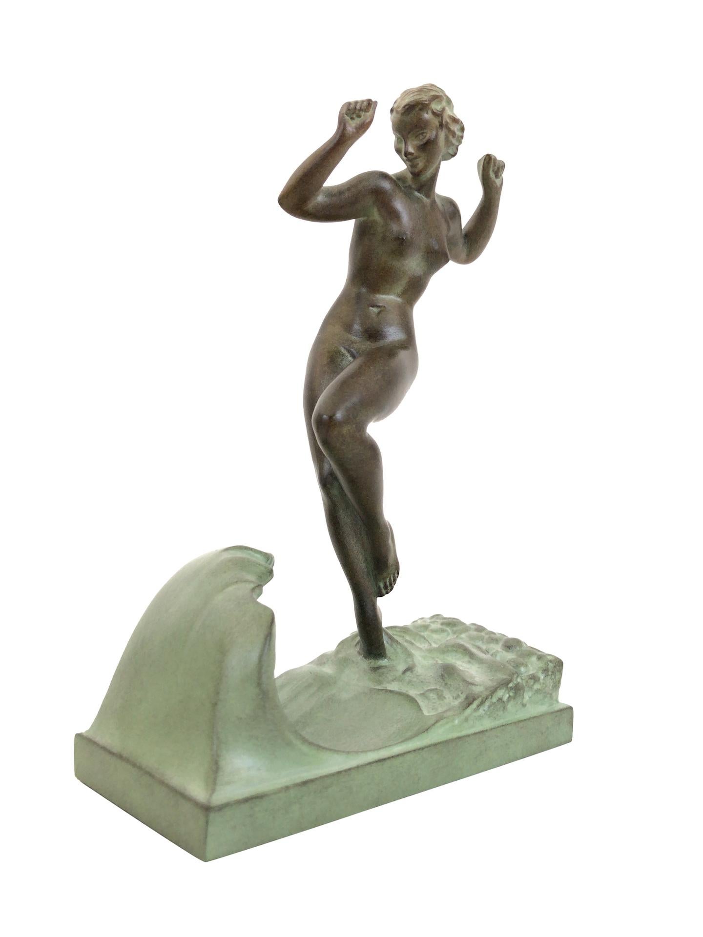 French Art Deco Sculpture Vague from Raymonde Guerbe by Atelier Max Le Verrier For Sale
