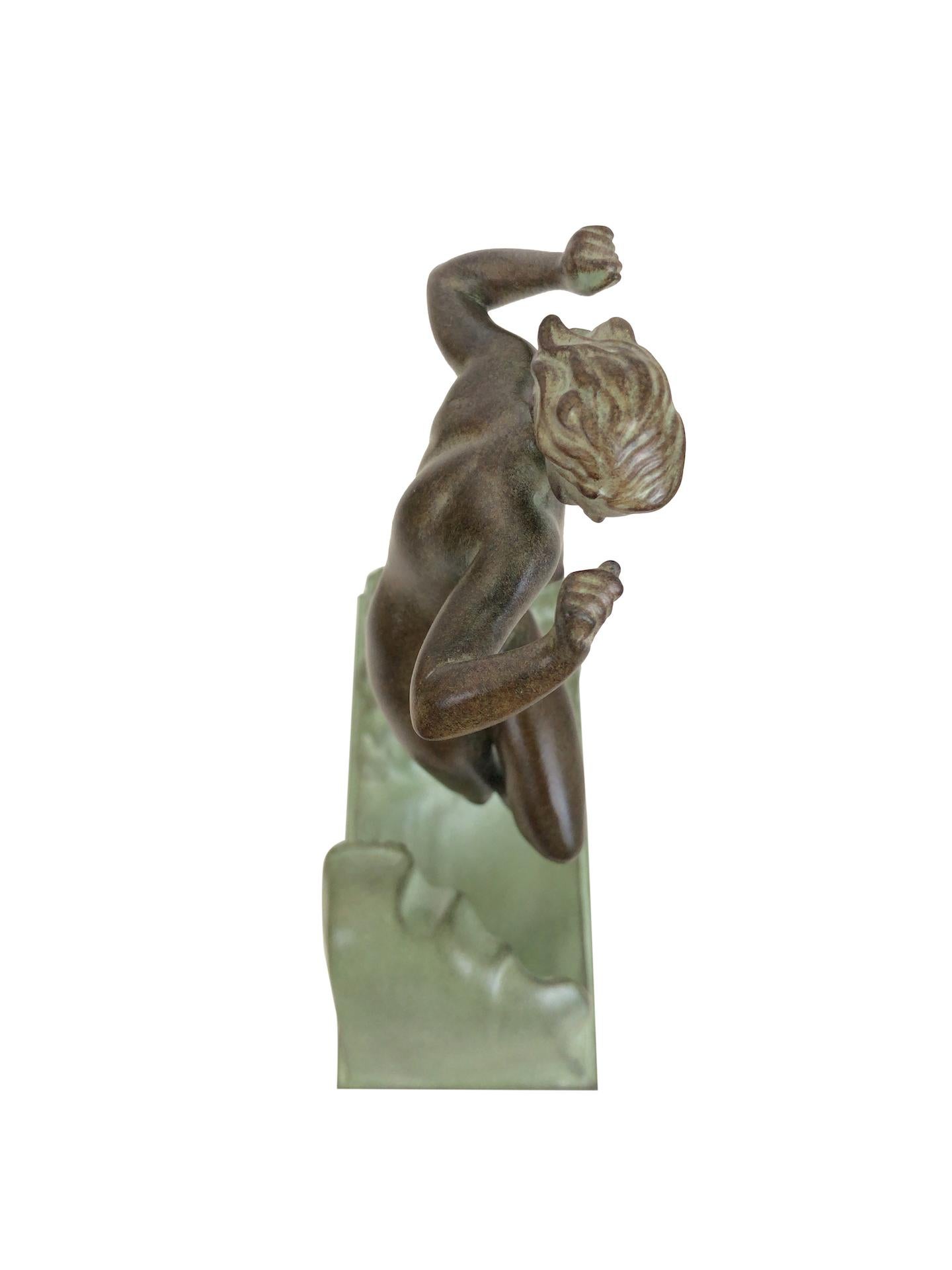 Spelter Art Deco Sculpture Vague from Raymonde Guerbe by Atelier Max Le Verrier For Sale