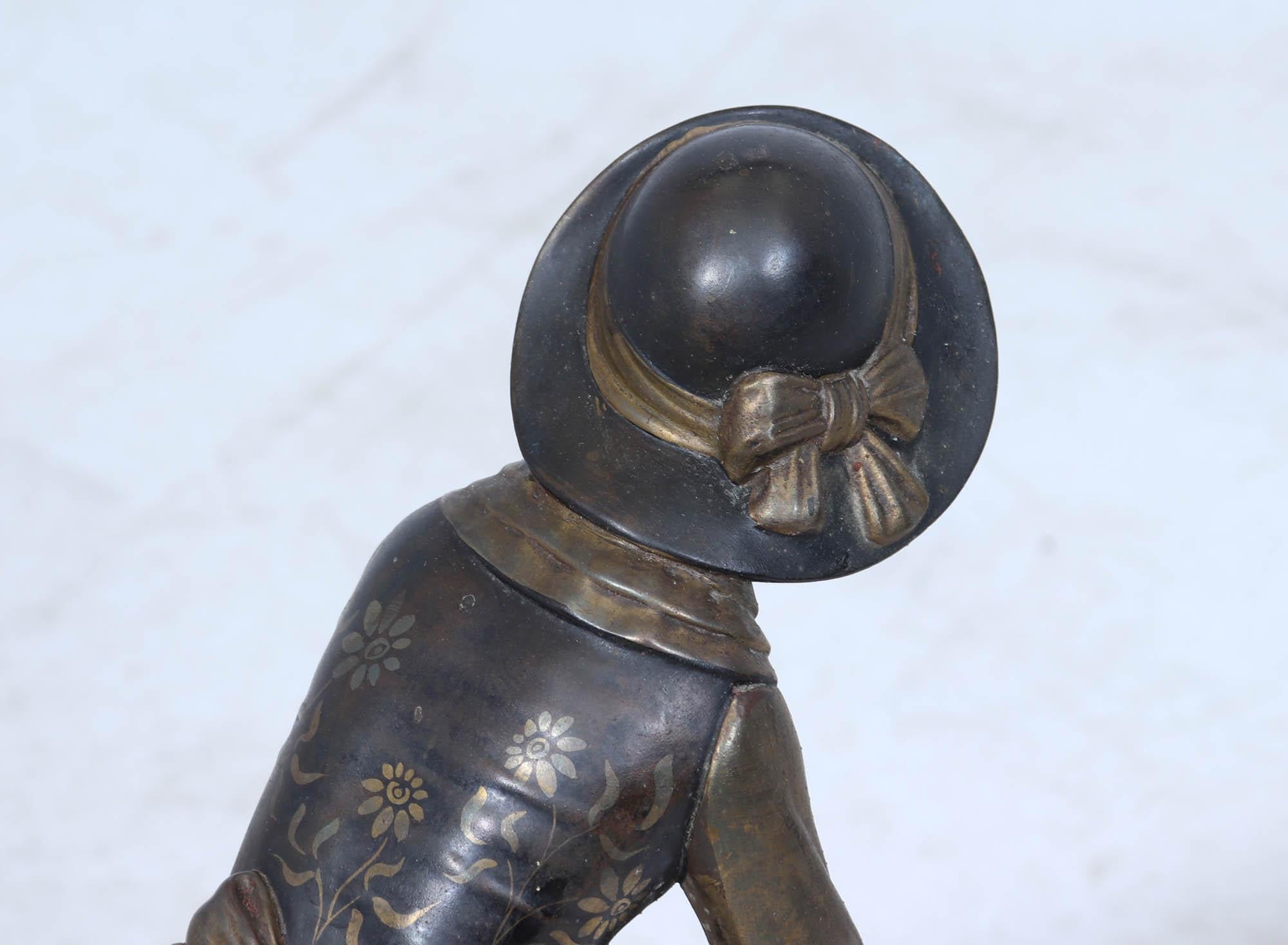 Art Deco Sculpture with Marble Base– Woman with Pheasant For Sale 5