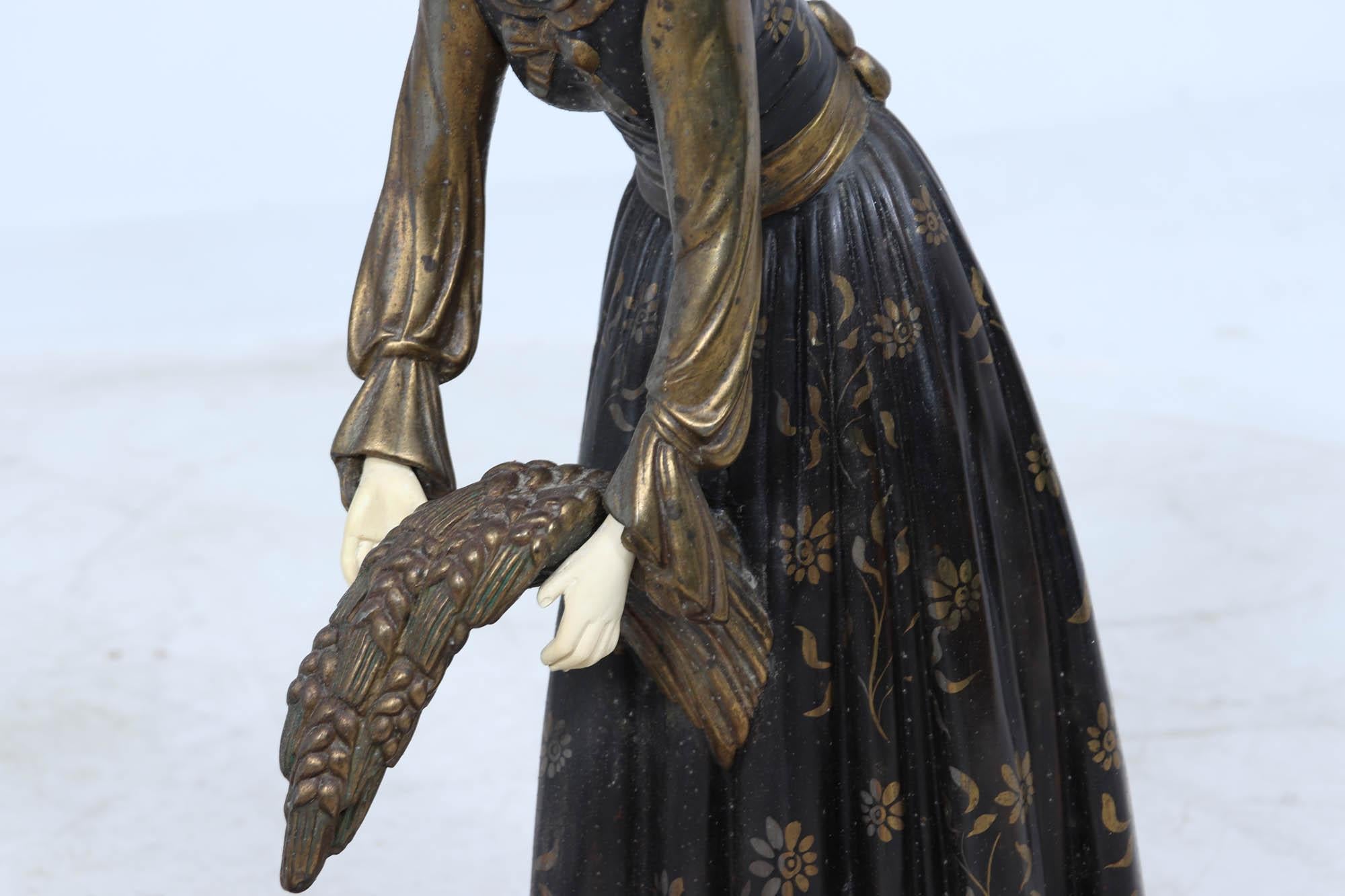 Art Deco Sculpture with Marble Base– Woman with Pheasant For Sale 1