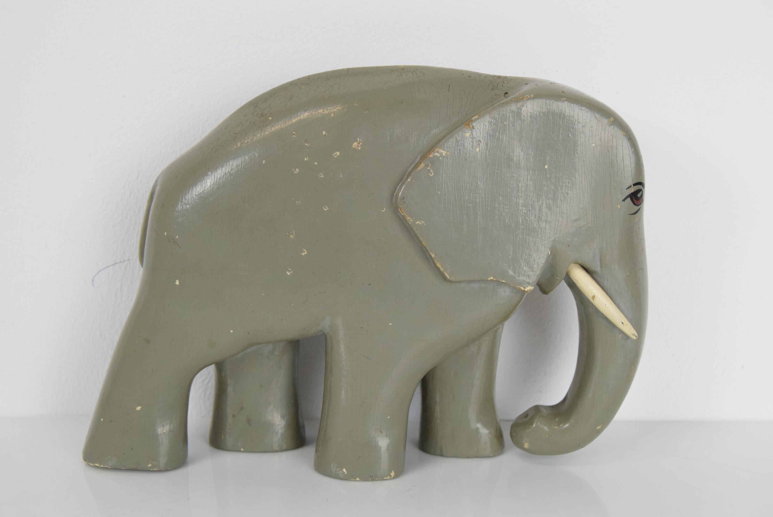 Czech Art Deco Sculpture Wood Elephant, circa 1930s For Sale