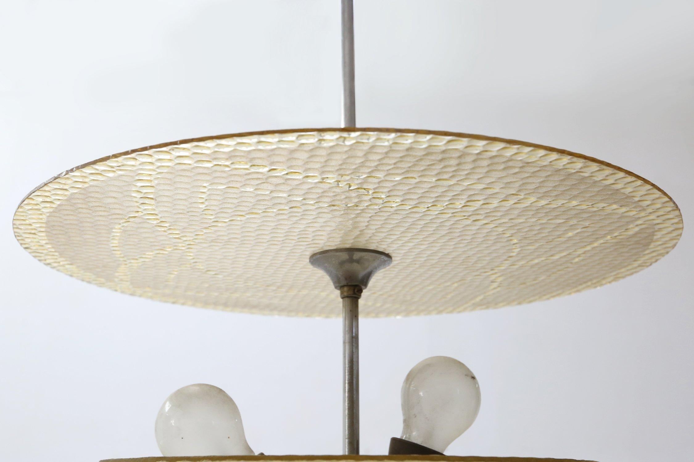 Art Deco sculptured glass pendant lamp, France 1930s For Sale 1
