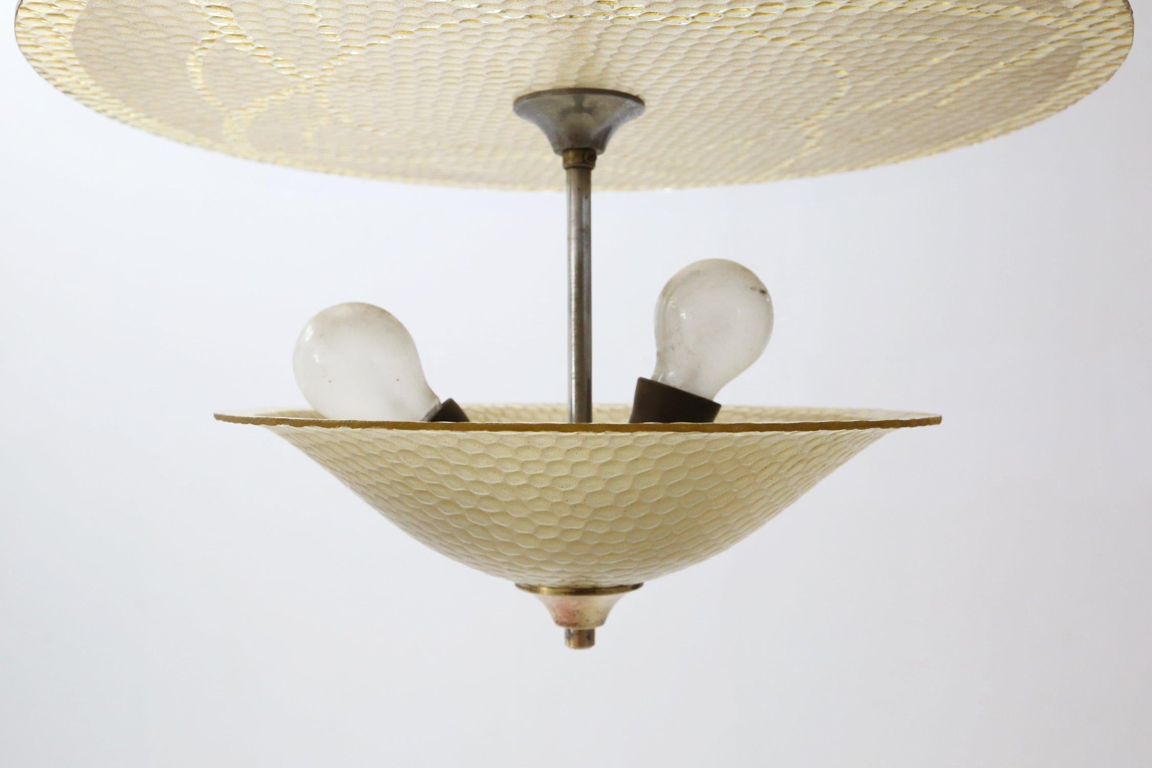 Art Deco sculptured glass pendant lamp, France 1930s For Sale 2