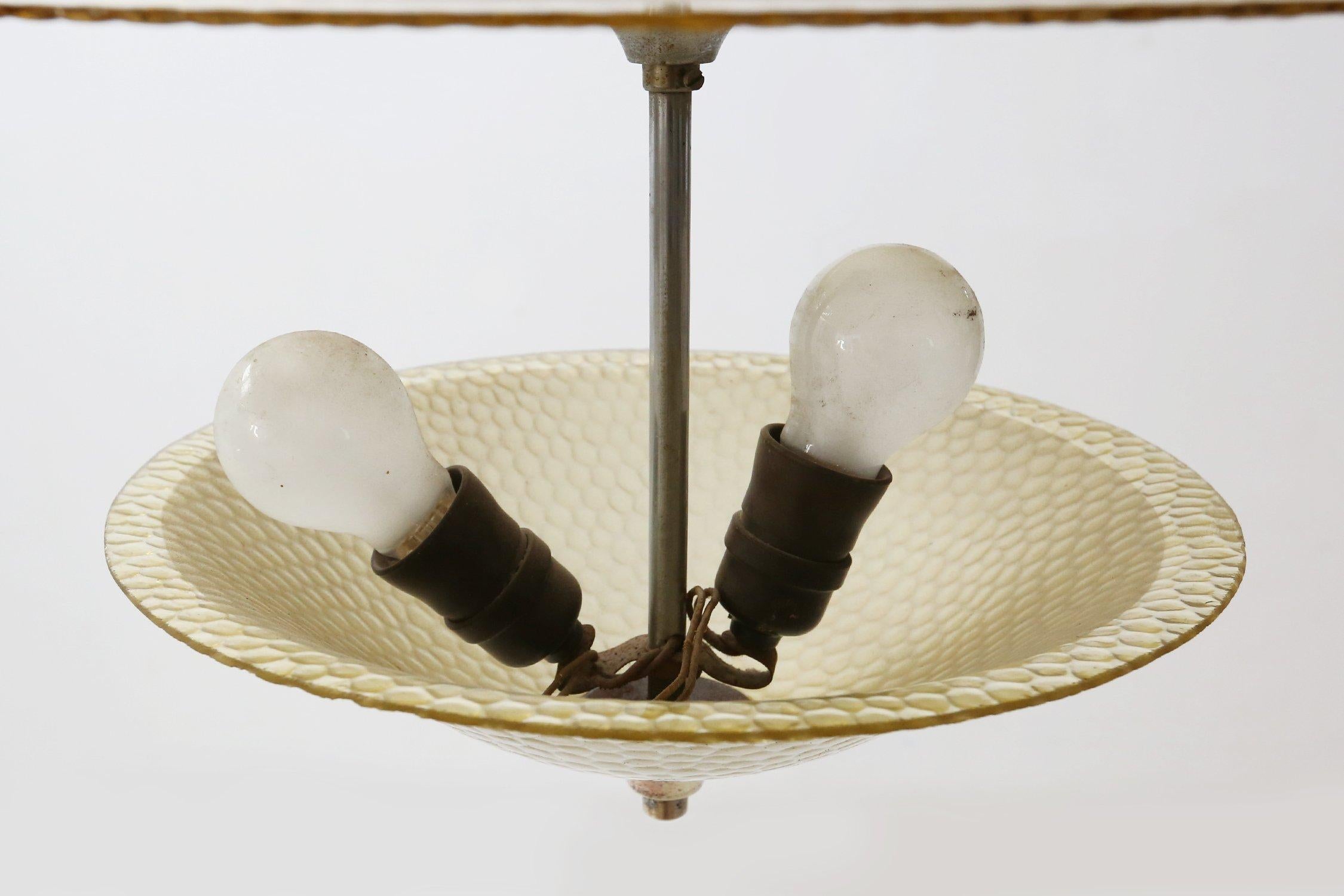 Art Deco sculptured glass pendant lamp, France 1930s For Sale 3