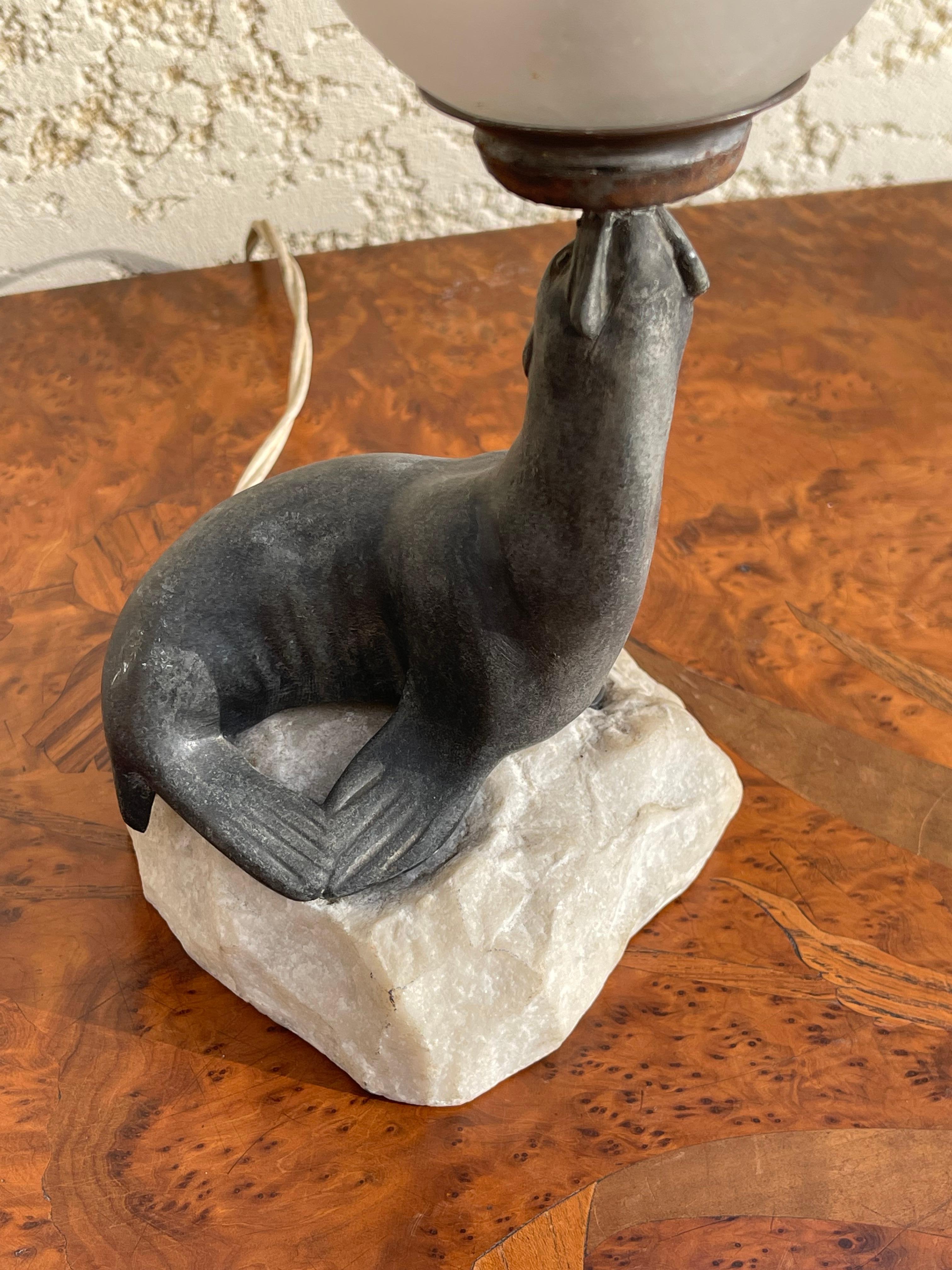 French Art Deco “sea Lion” Lamp  For Sale