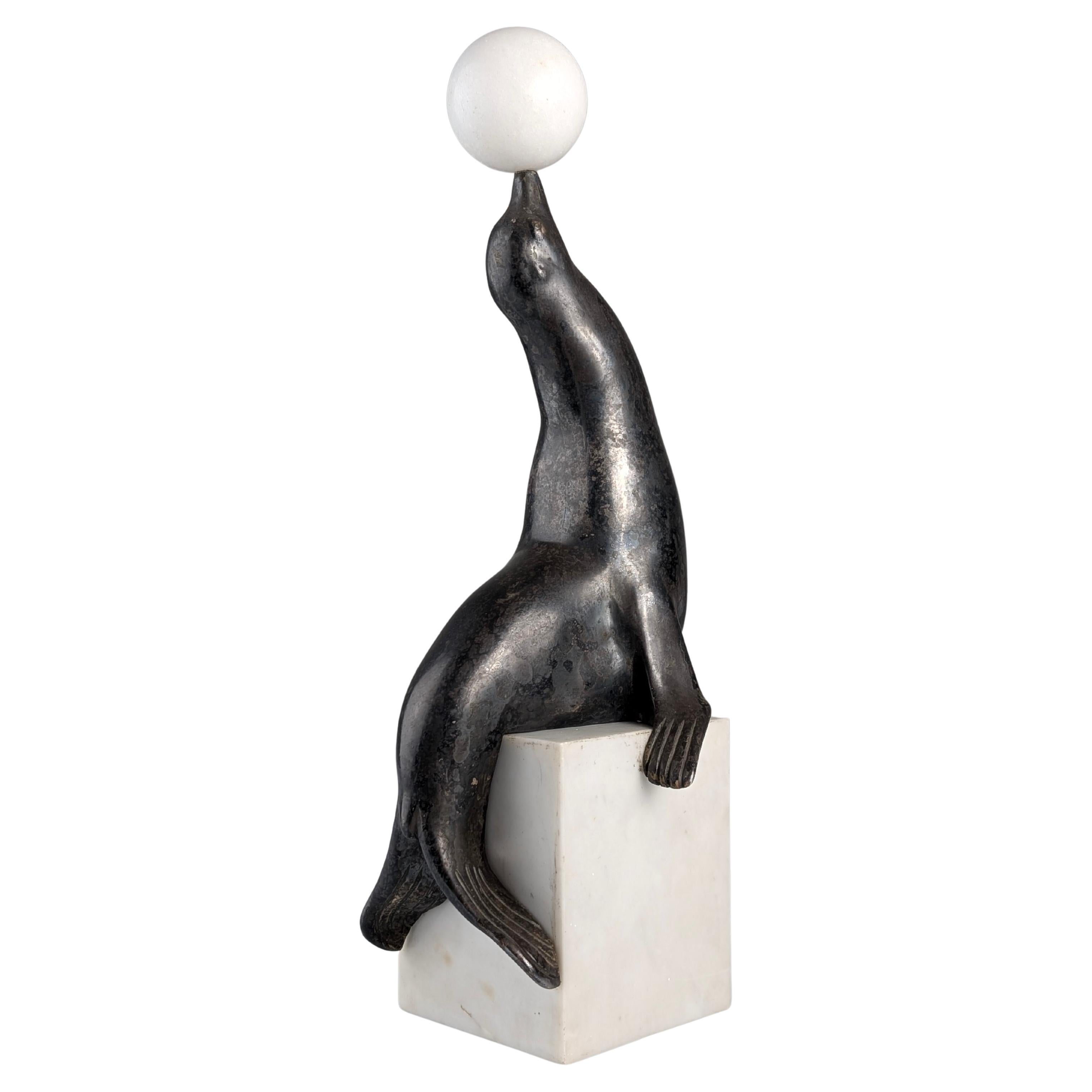 Art Deco Sea Lion Sculpture by Marcel-André Bouraine, 1920s