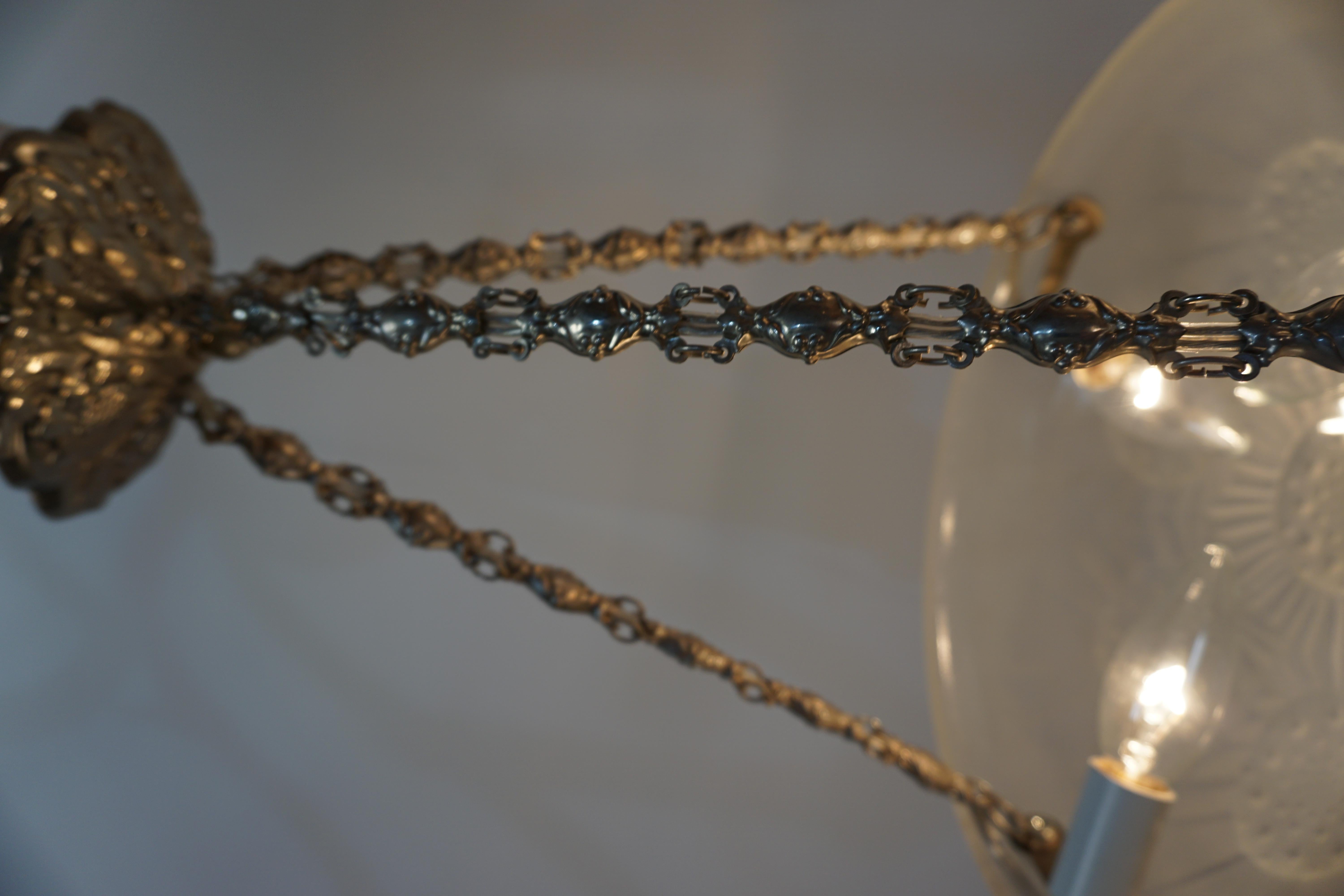 Milieu du XXe siècle Lustre Art Déco Sea Urchin Design Glass de Noverdy en vente