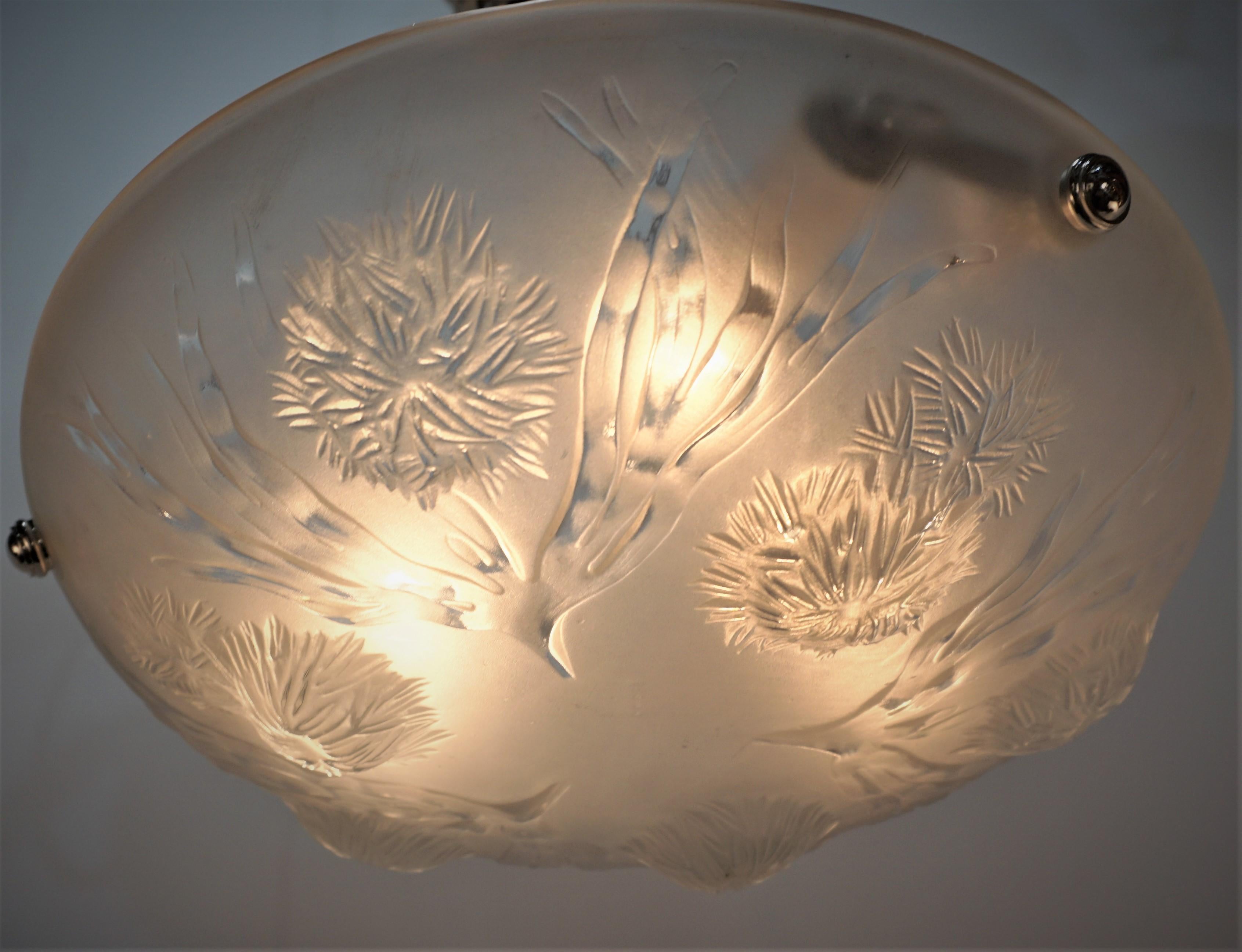 Early 20th Century Art Deco Sea Urchin Design Glass Chandelier by Sabino For Sale