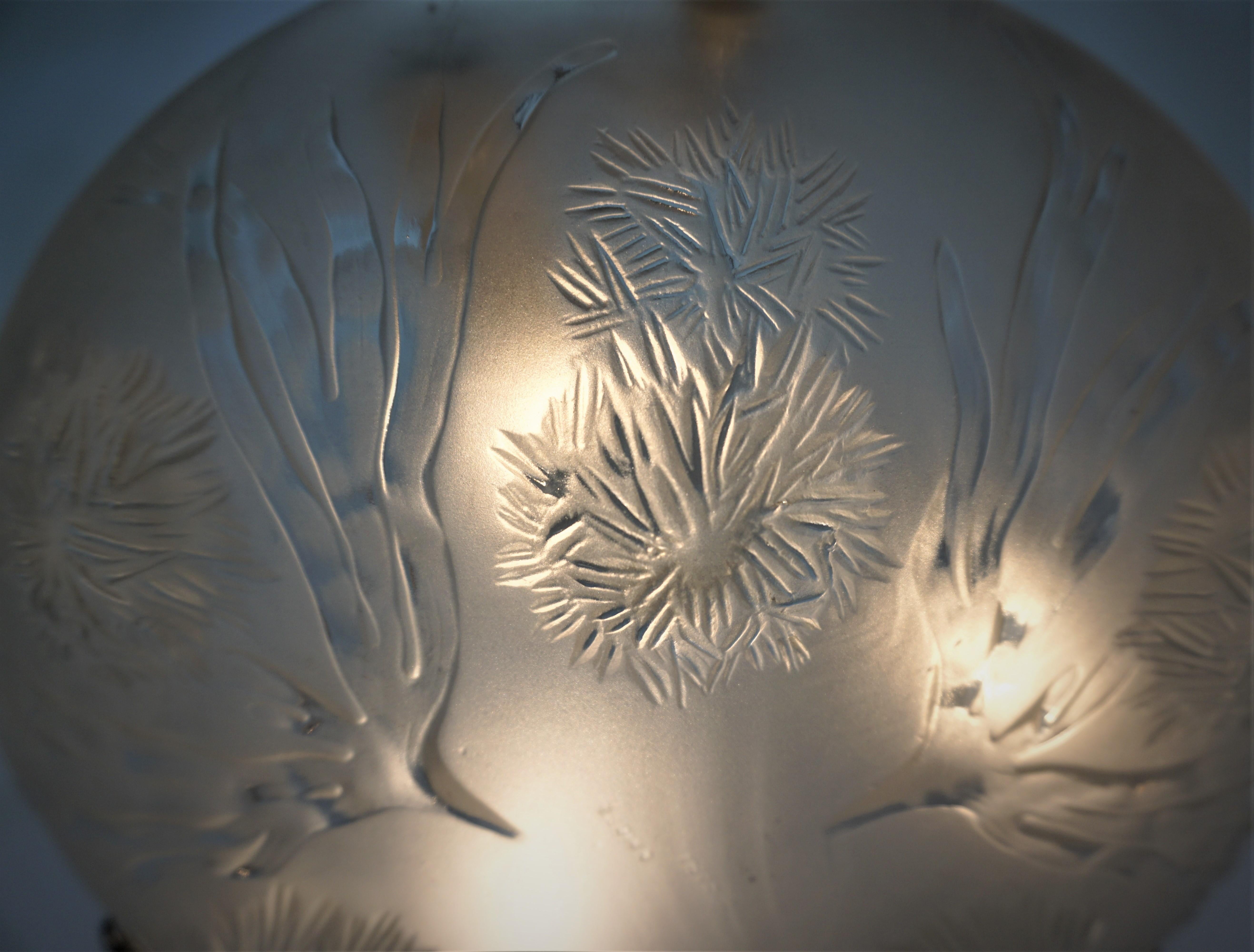 Nickel Art Deco Sea Urchin Design Glass Chandelier by Sabino For Sale