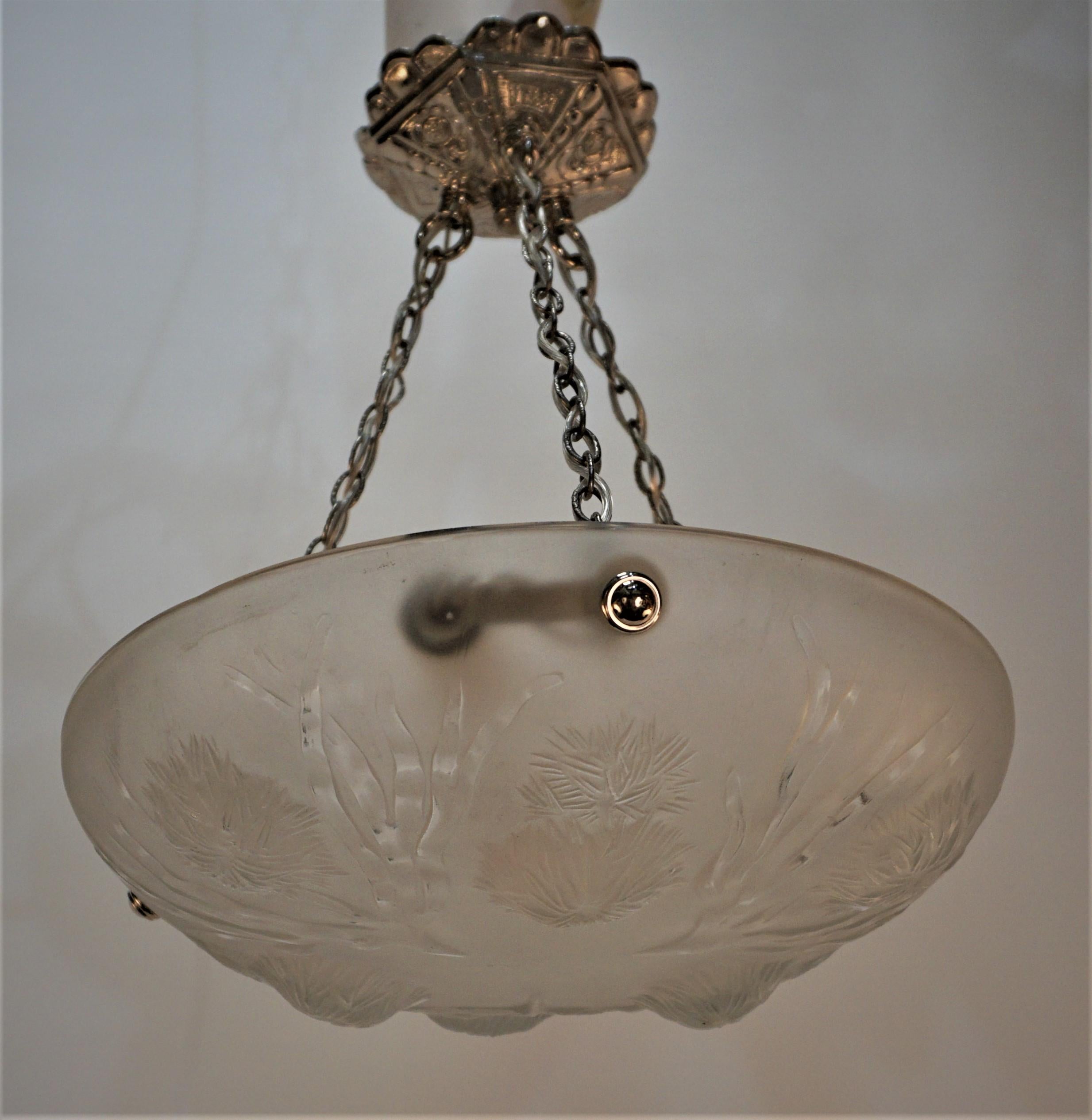 Art Deco Sea Urchin Design Glass Chandelier by Sabino For Sale 3