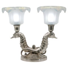 Lampade da tavolo Art Déco a forma di cavalluccio marino di Jean Boris Lacroix, Francia, 1920