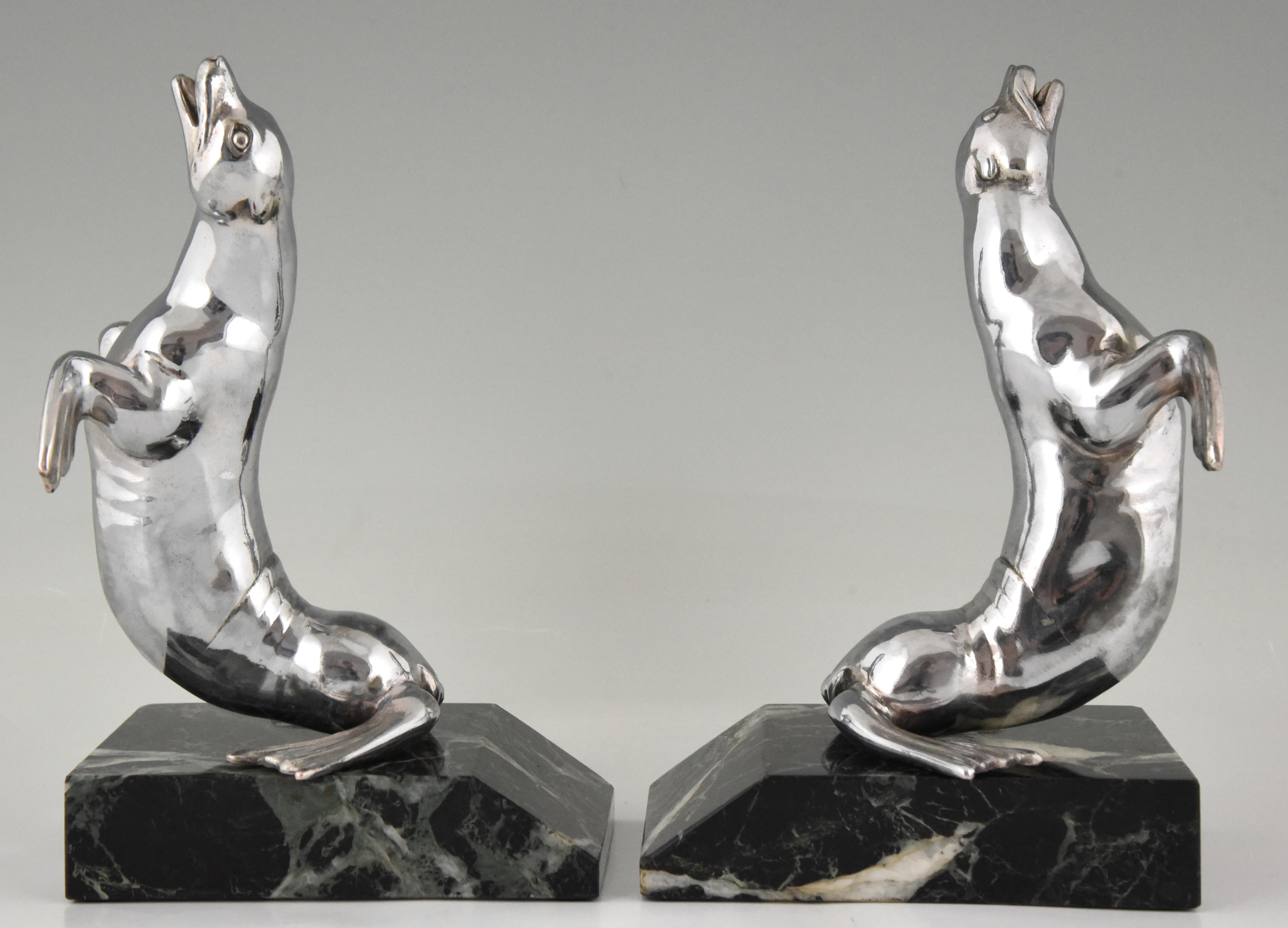 Polished Art Deco Seal Bookends Louis Albert Carvin  France  1930