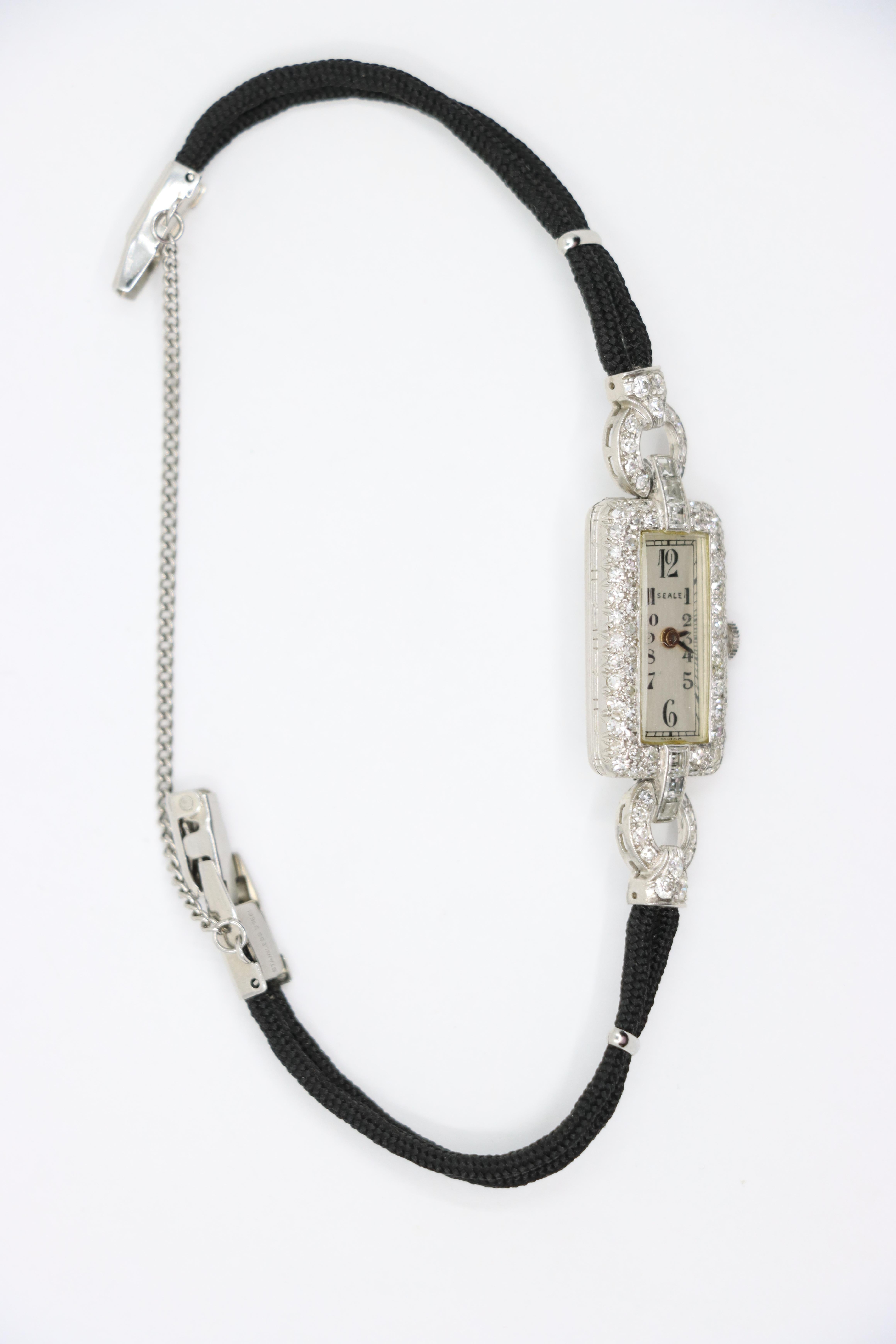Women's or Men's Art Deco Seale Platinum Diamond Watch Bracelet For Sale