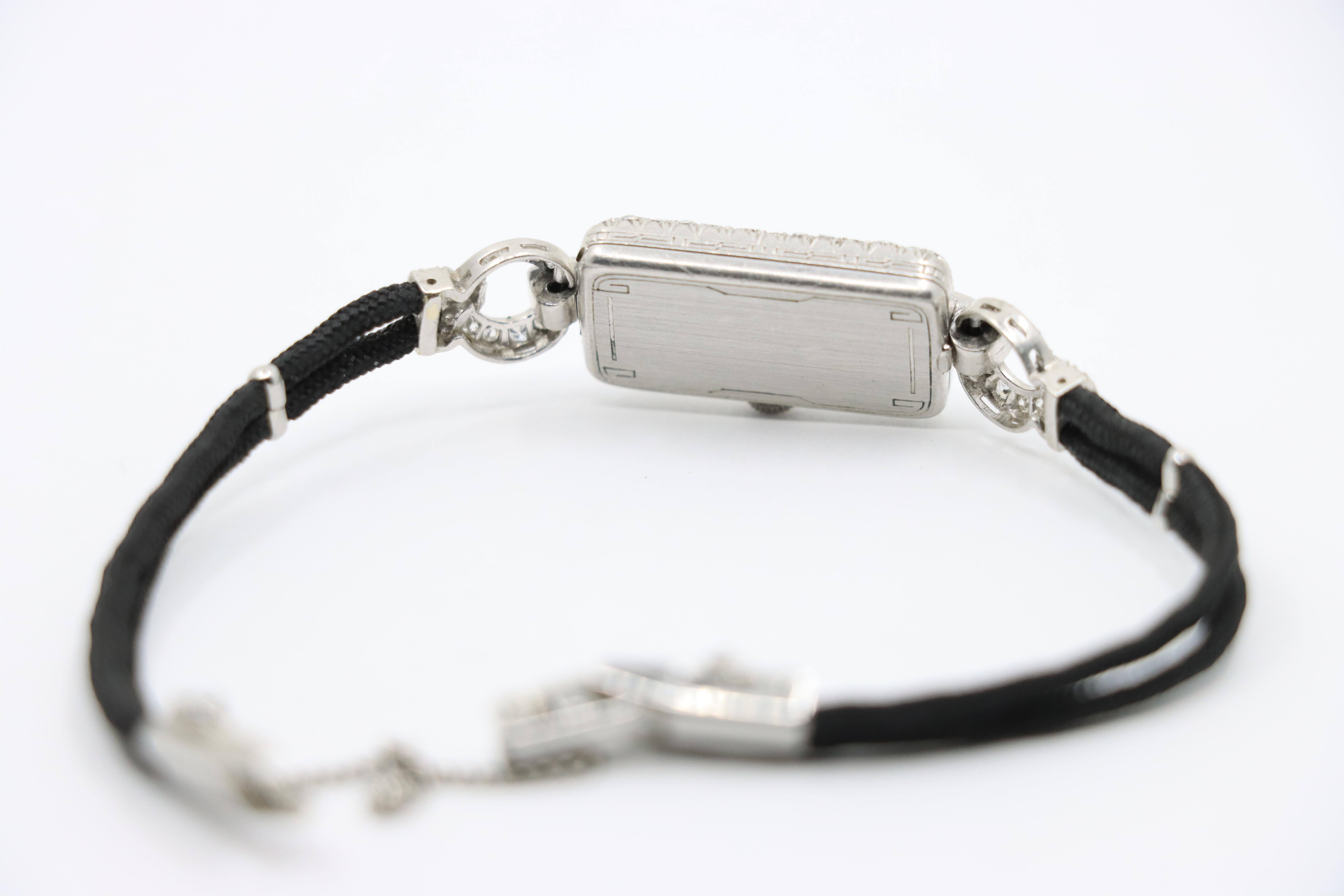 Art Deco Seale Platinum Diamond Watch Bracelet For Sale 1