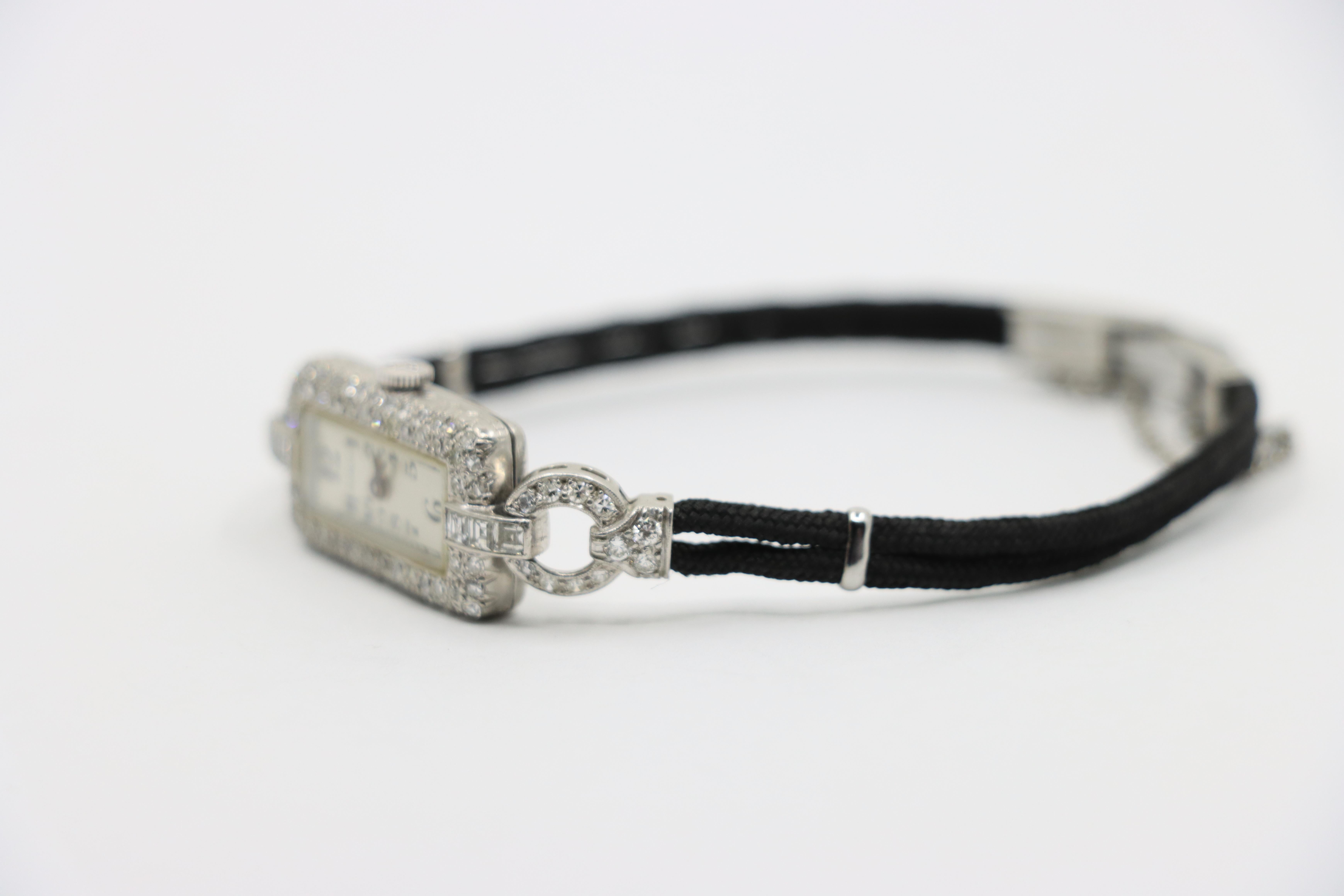 Art Deco Seale Platinum Diamond Watch Bracelet For Sale 4