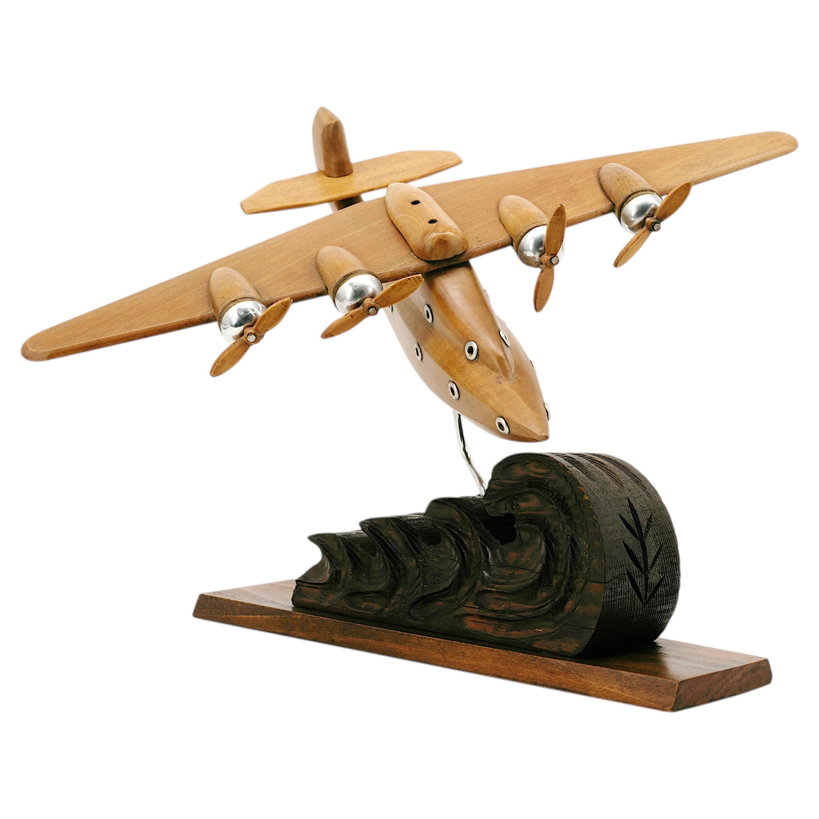 Art Deco Seaplane Model by Anthoine Art Bois, France, 1930s