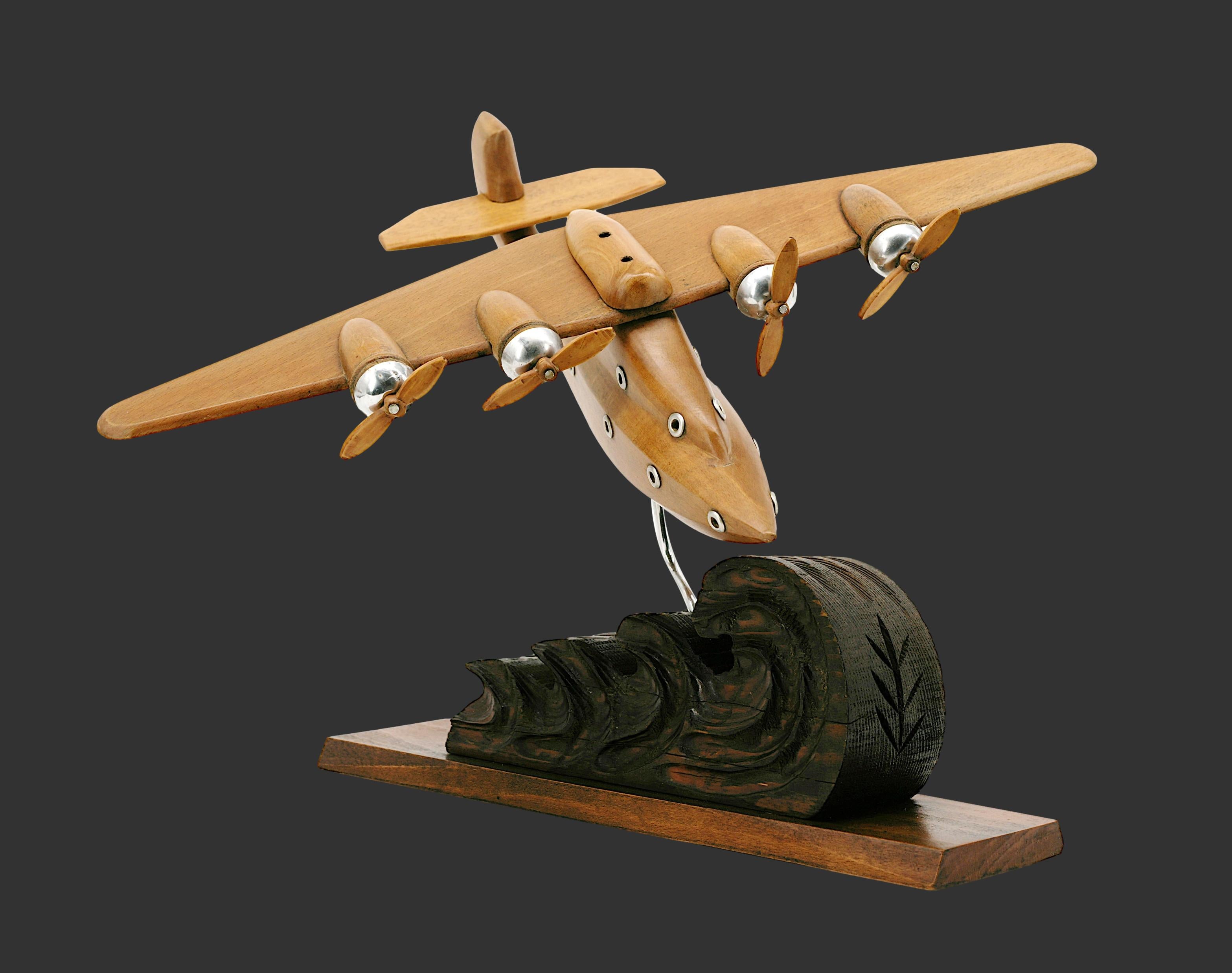 French Art Deco seaplane on a wave by Anthoine ART BOIS, France, 1930s. Wood and metal. Width : 16