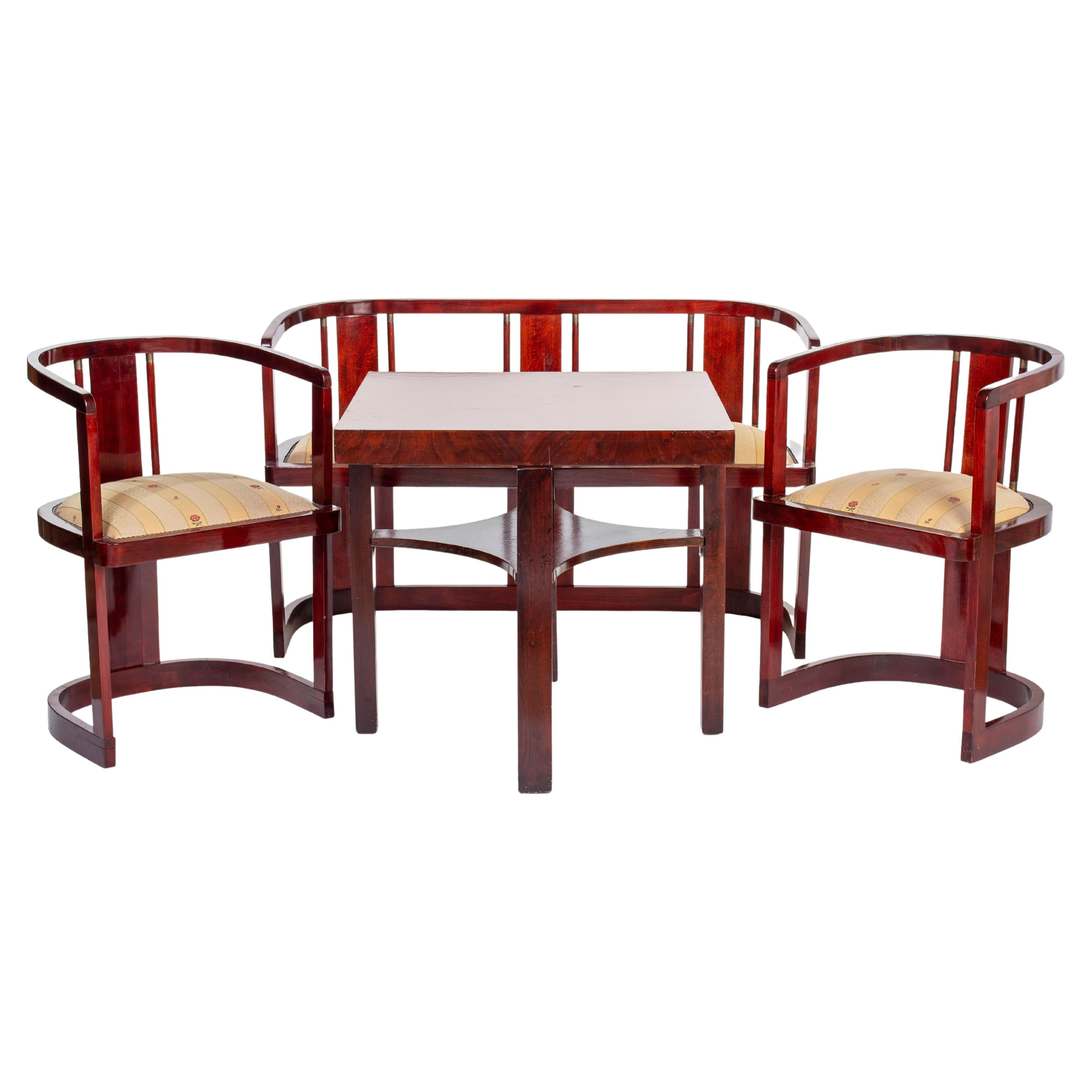 Art Deco Seating Ensemble, Canape, Armchairs and Center Table, ca. 1920 For Sale