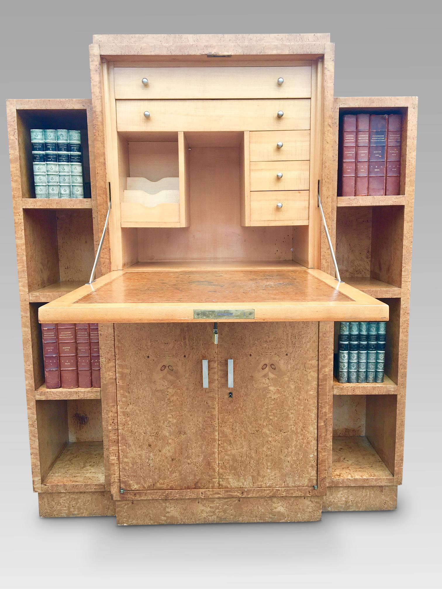 Art Deco Secretaire Bookcase, circa 1930 In Good Condition In Honiton, Devon