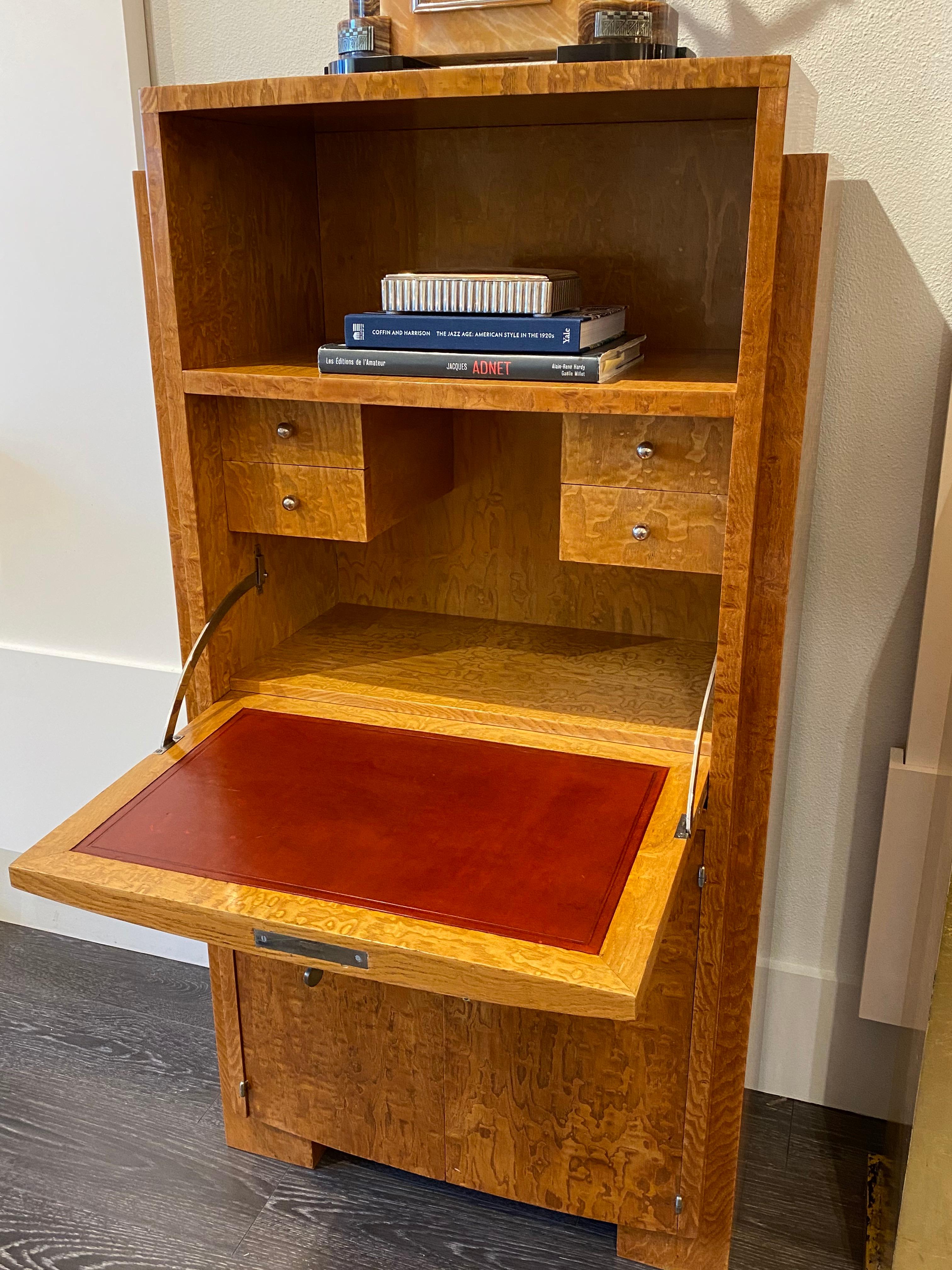 Leather Art Deco Secretaire by Jacques Adnet For Sale