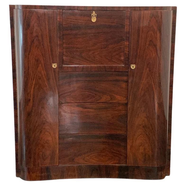 Art Deco Secretaire in Feather Mahogany For Sale