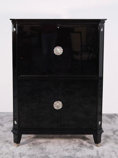 Art Deco Secretary Cabinet in Black Lacquer with Mirrored Interior, France 1930s