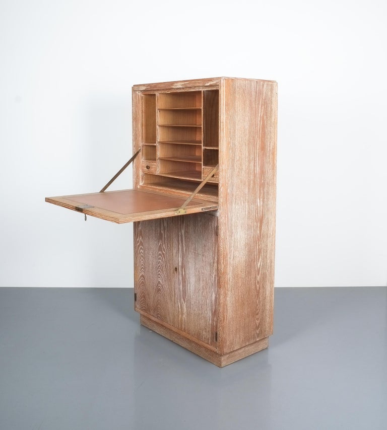 Art Deco Secretary Desk Cerused Oak, circa 1930 at 1stDibs