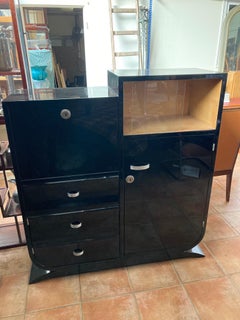 Art Deco secretary desk. France 1920s. High-gloss-black finish