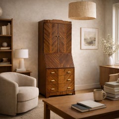 Art Deco Secretary Desk with Drop-Front Writing Surface and Chevron Veneer, 1930