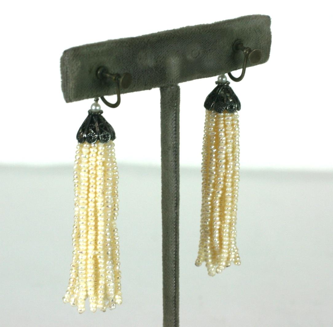 Art Deco Seed Pearl Tassel Earrings In Excellent Condition In New York, NY