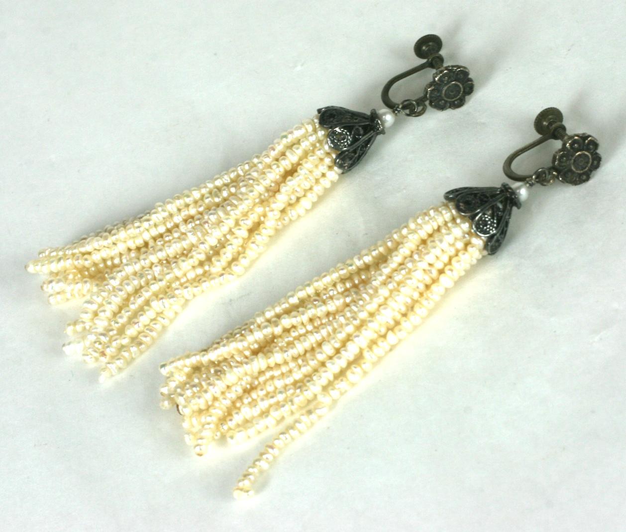 Women's Art Deco Seed Pearl Tassel Earrings