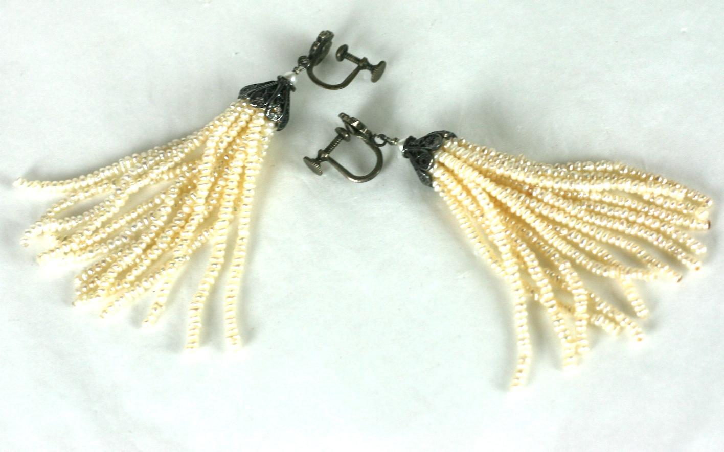 Art Deco Seed Pearl Tassel Earrings 1