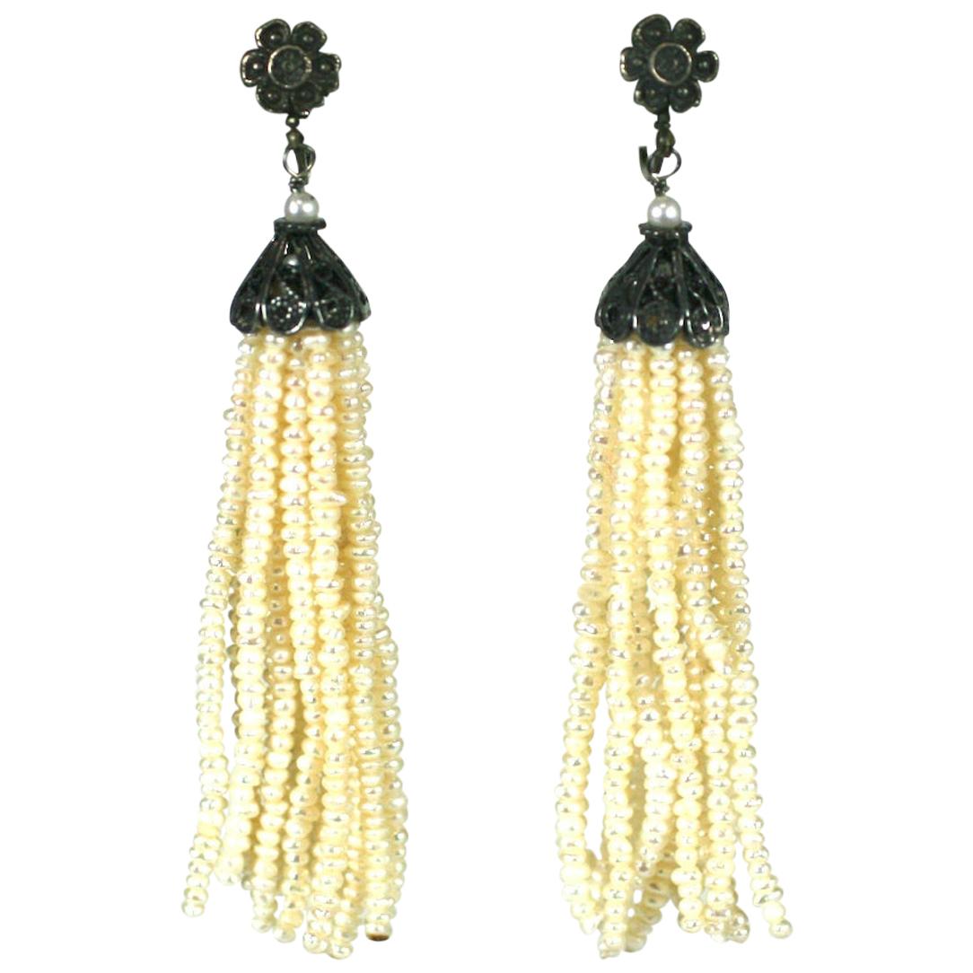 Art Deco Seed Pearl Tassel Earrings