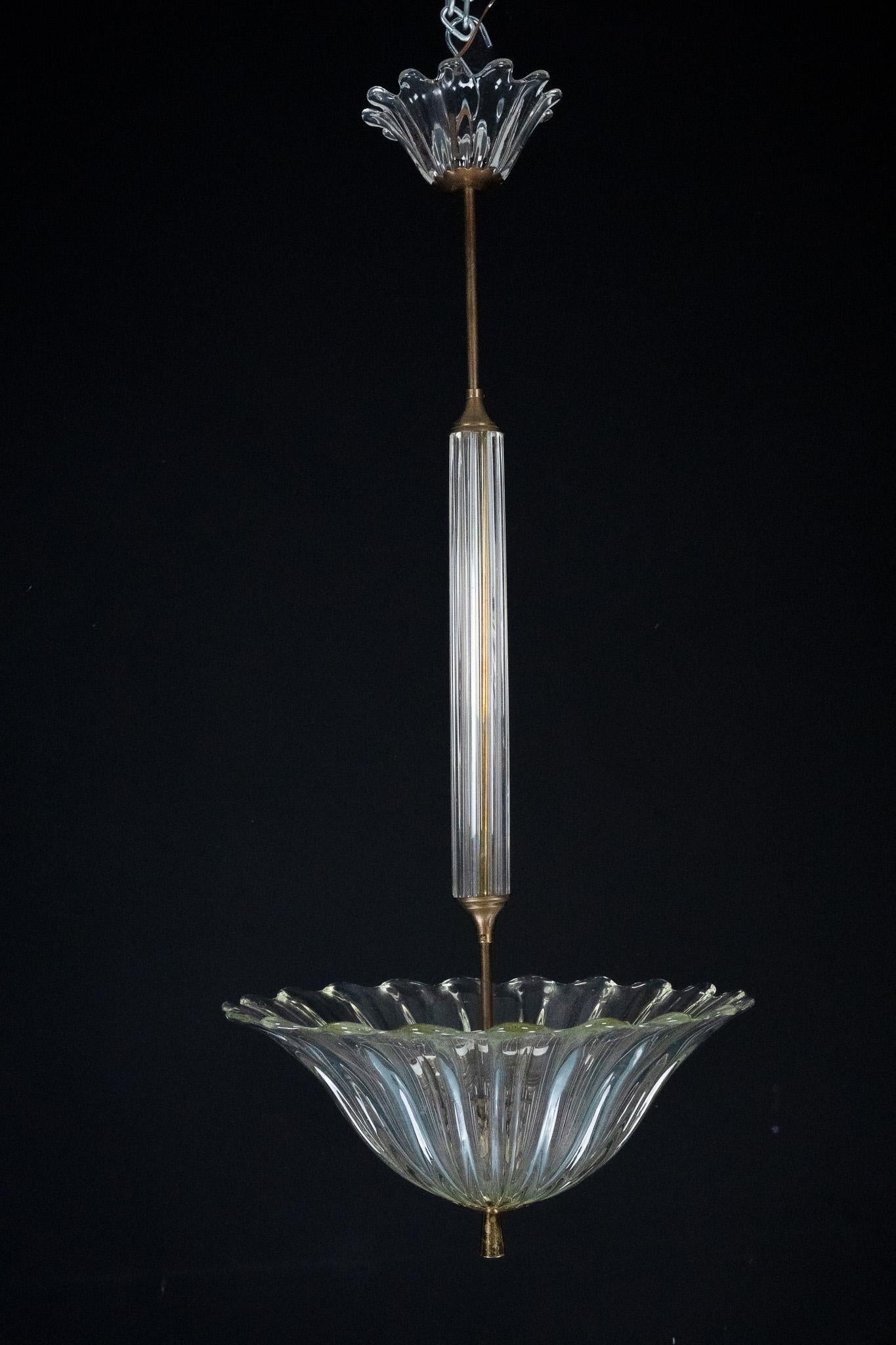 Art Deco Seguso pendant lamp in Clear Murano glass. Italy 1940s For Sale 5