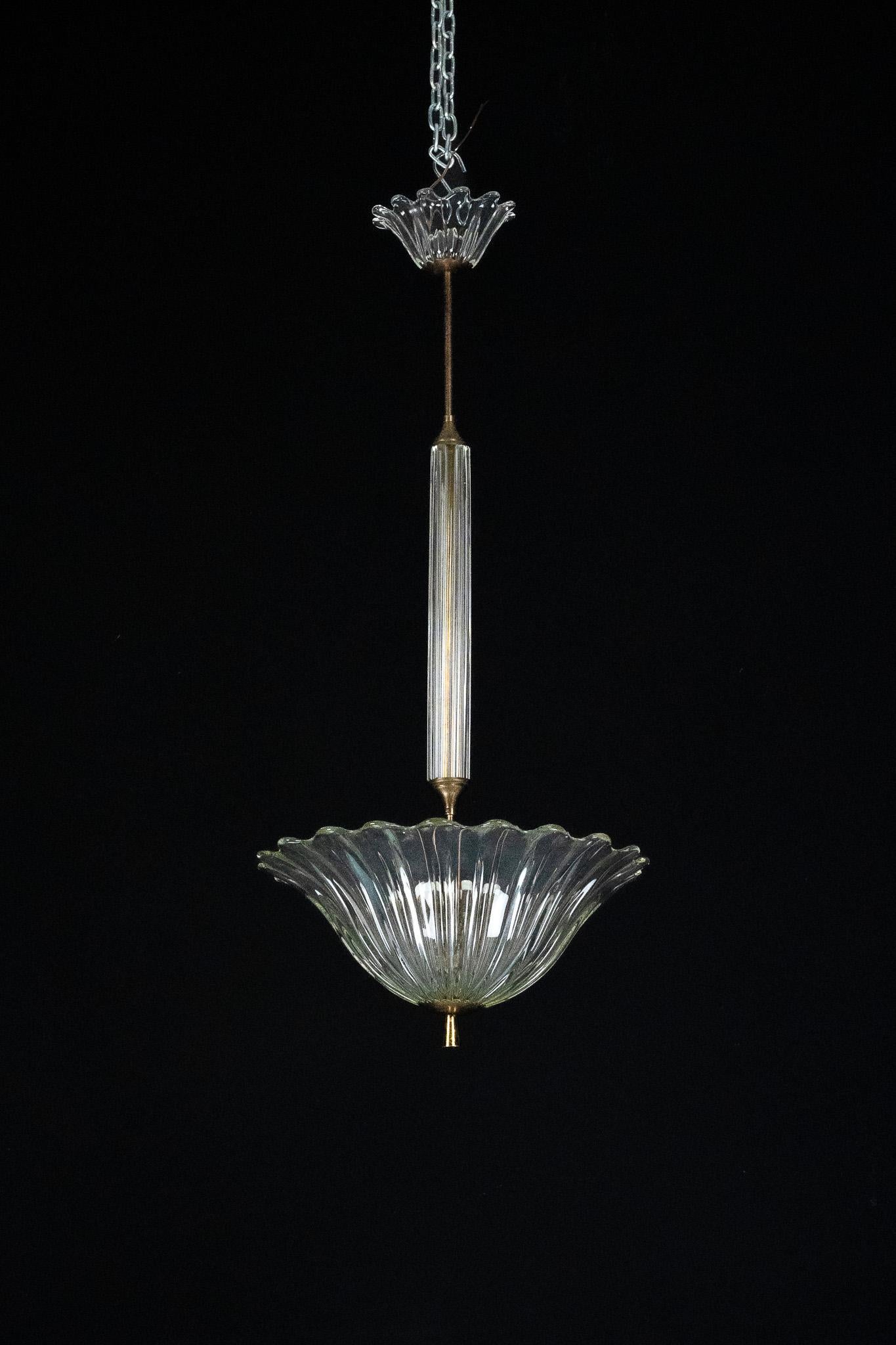 Art Deco Seguso pendant lamp in Clear Murano glass. Italy 1940s For Sale 6